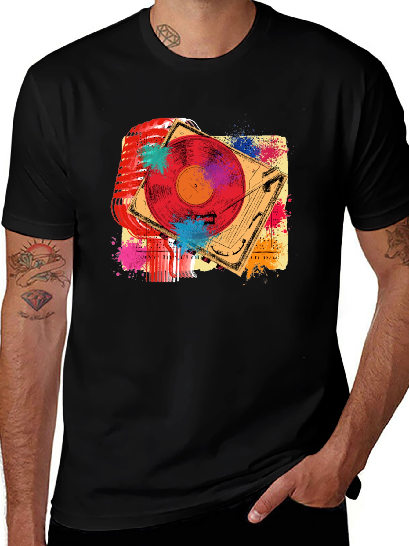 Variant 3 of Retro Music T-Shirt - Microphone & Turntable Design