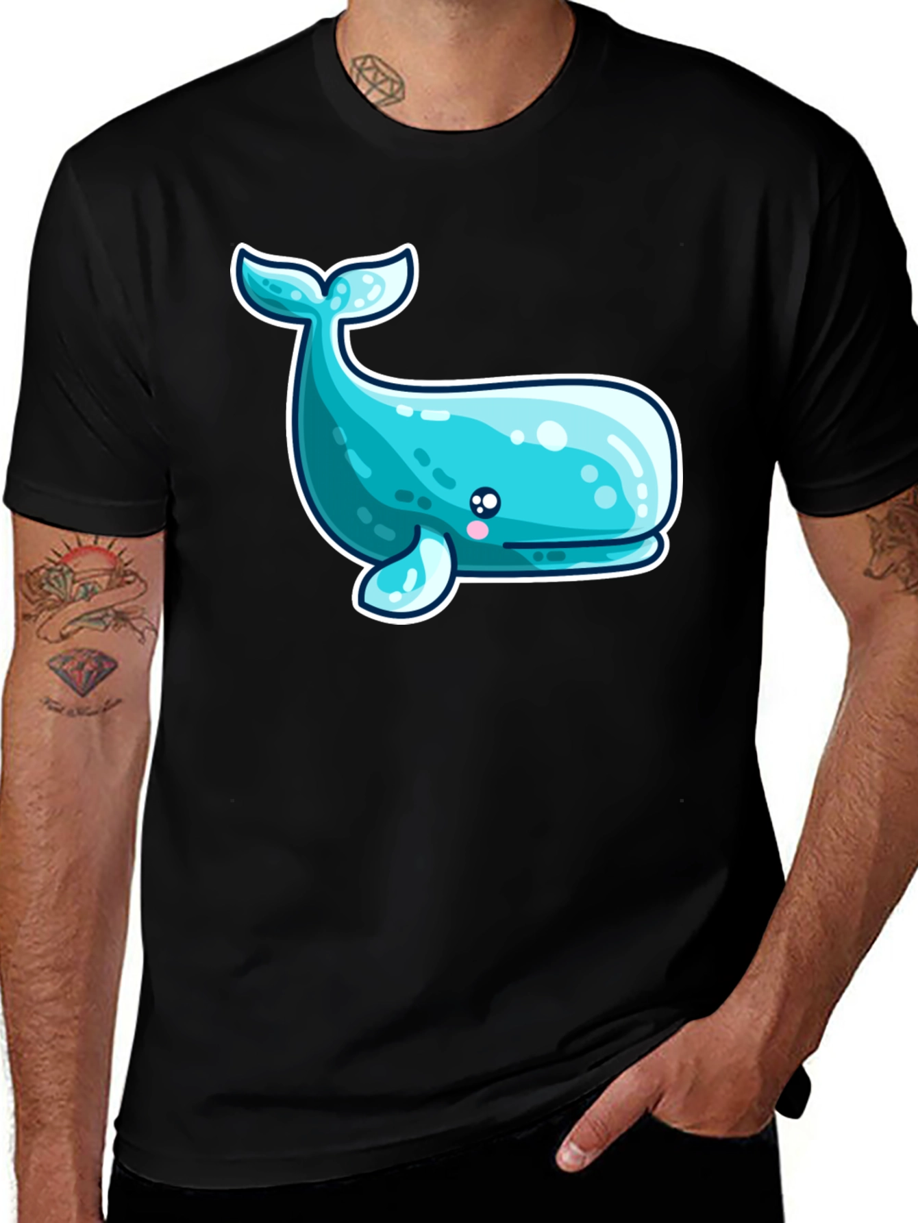 Variant 20 of Cute Blue Whale Graphic Tee - Stylish Black T-Shirt