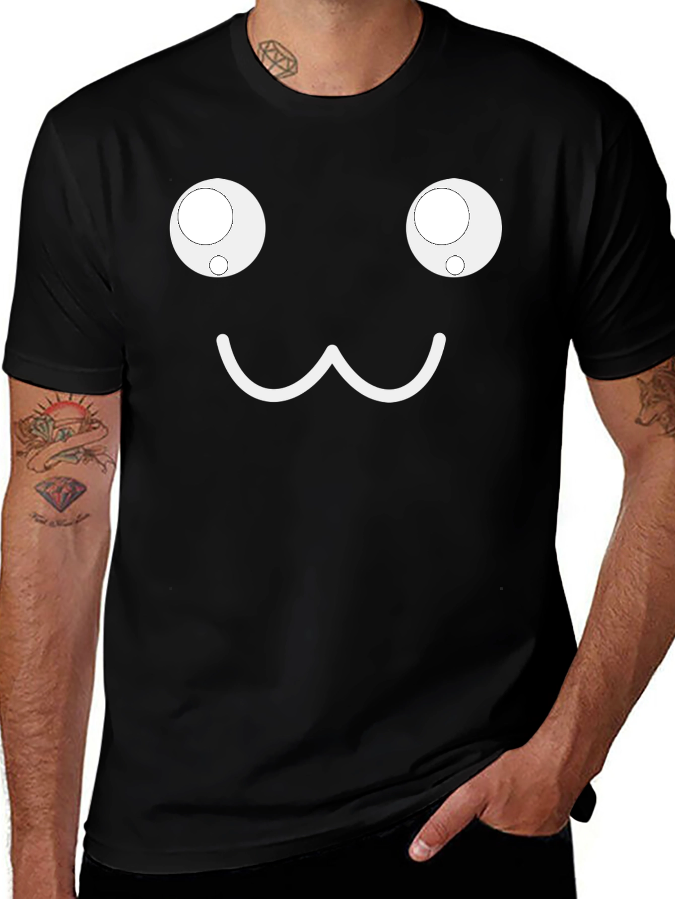 Cute Kawaii Face T-Shirt - Black