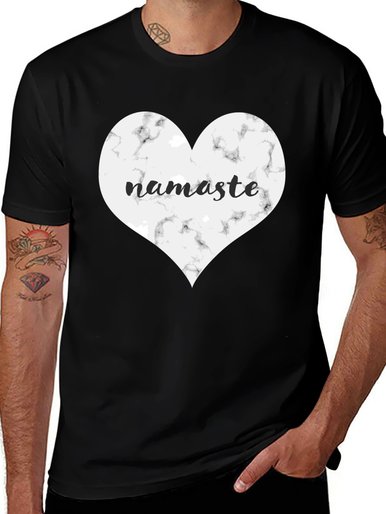 Variant 29 of Namaste Heart Graphic Tee - Black Cotton Blend