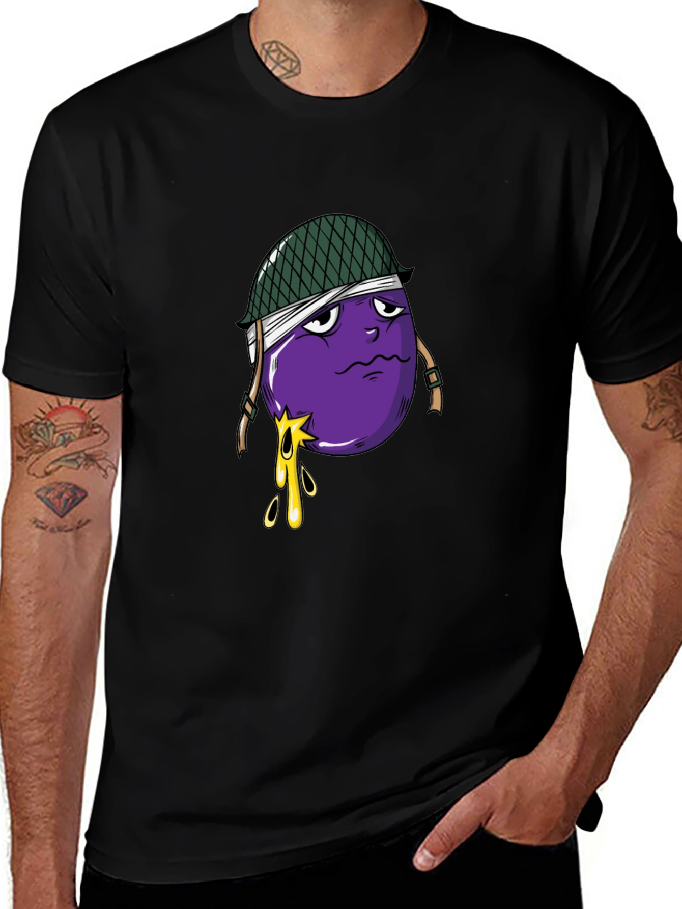 Variant 29 of Eggplant Soldier Graphic Tee - Black Cotton T-Shirt