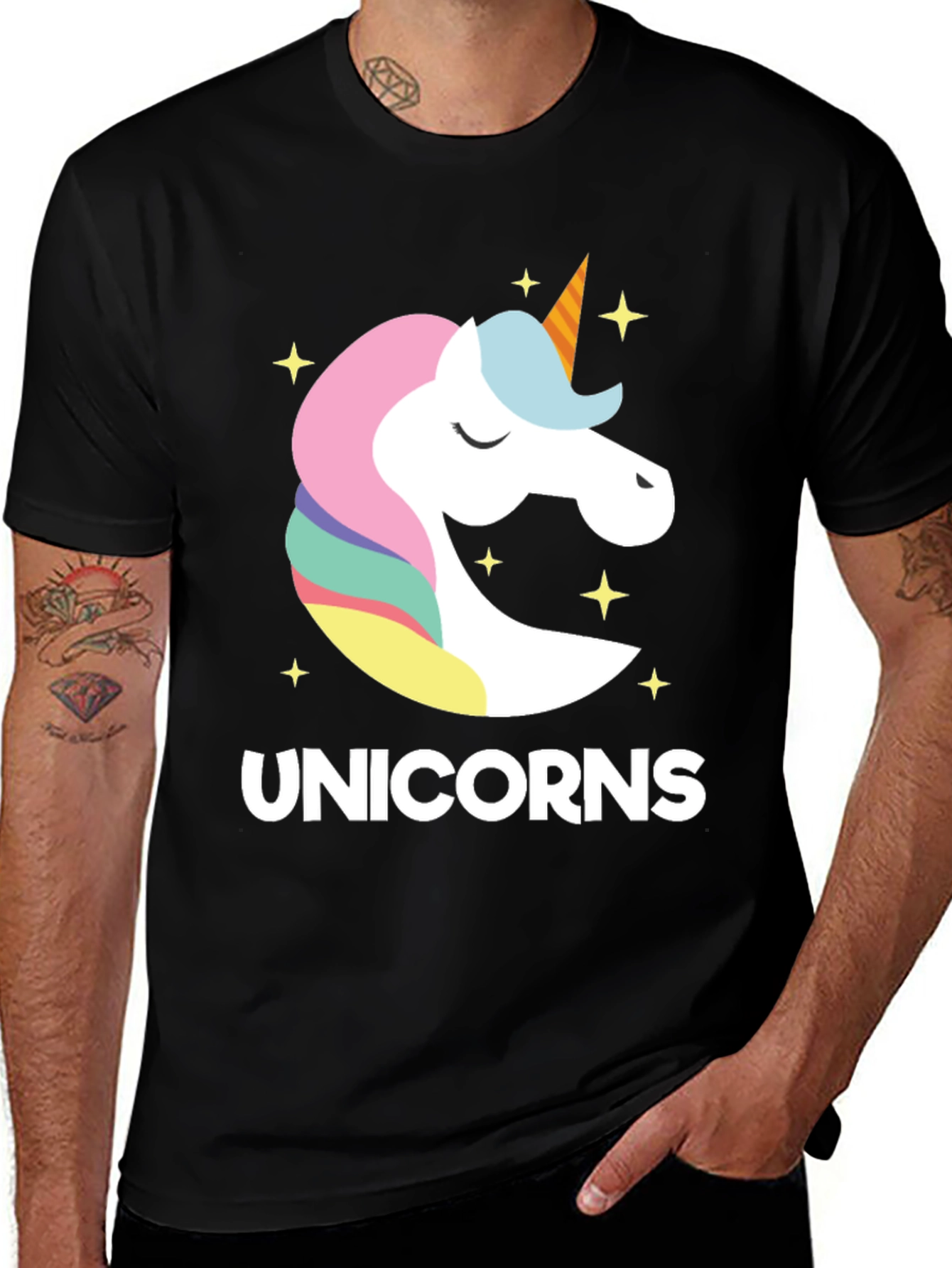 Unicorns Graphic Tee - Black Cotton Shirt