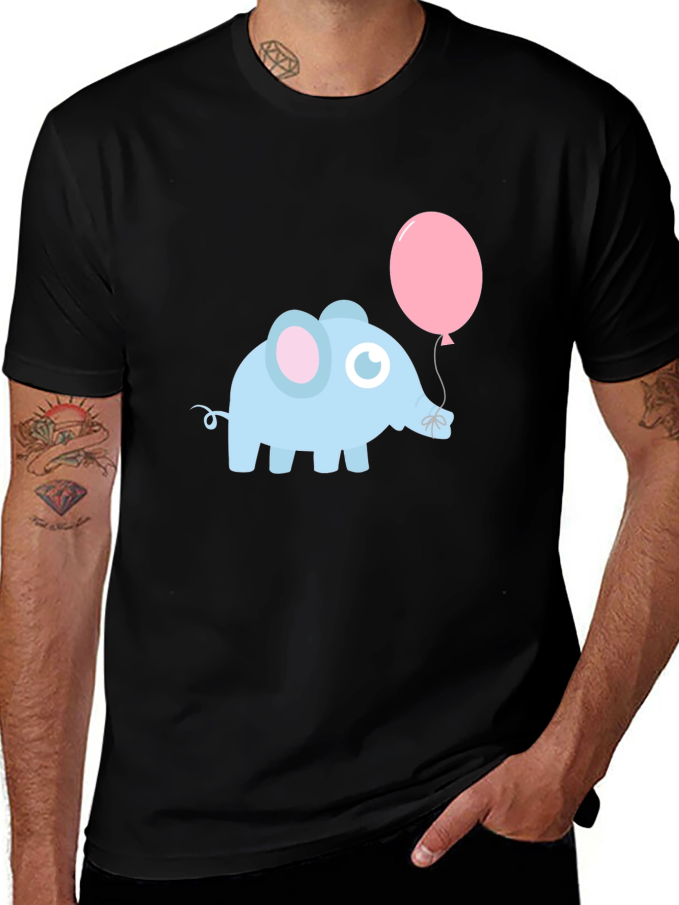 Variant 25 of Cute Elephant with Balloon Black T-Shirt