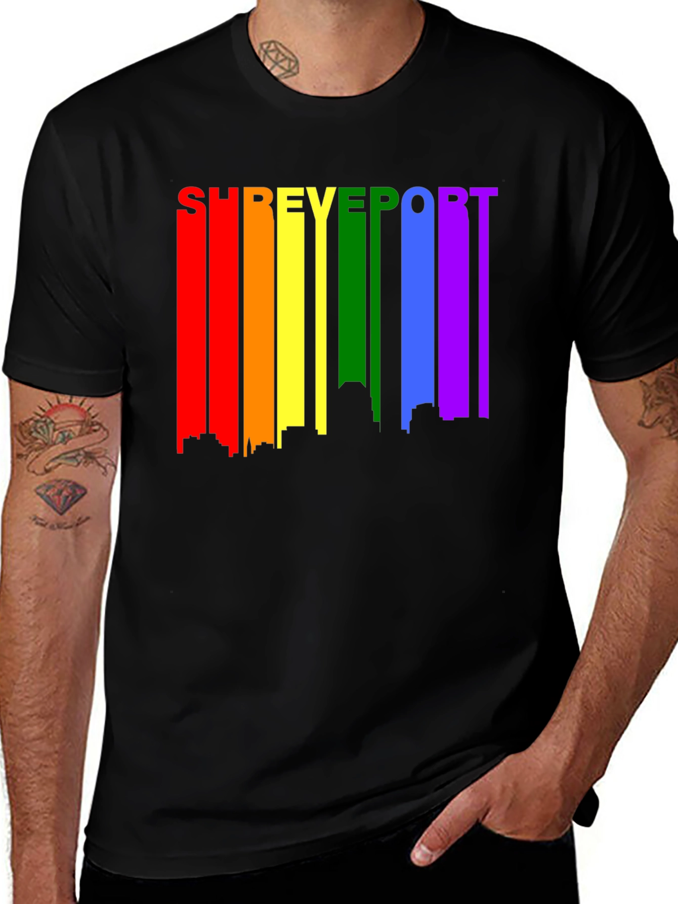 Shreveport Pride T-Shirt - Rainbow Skyline Design