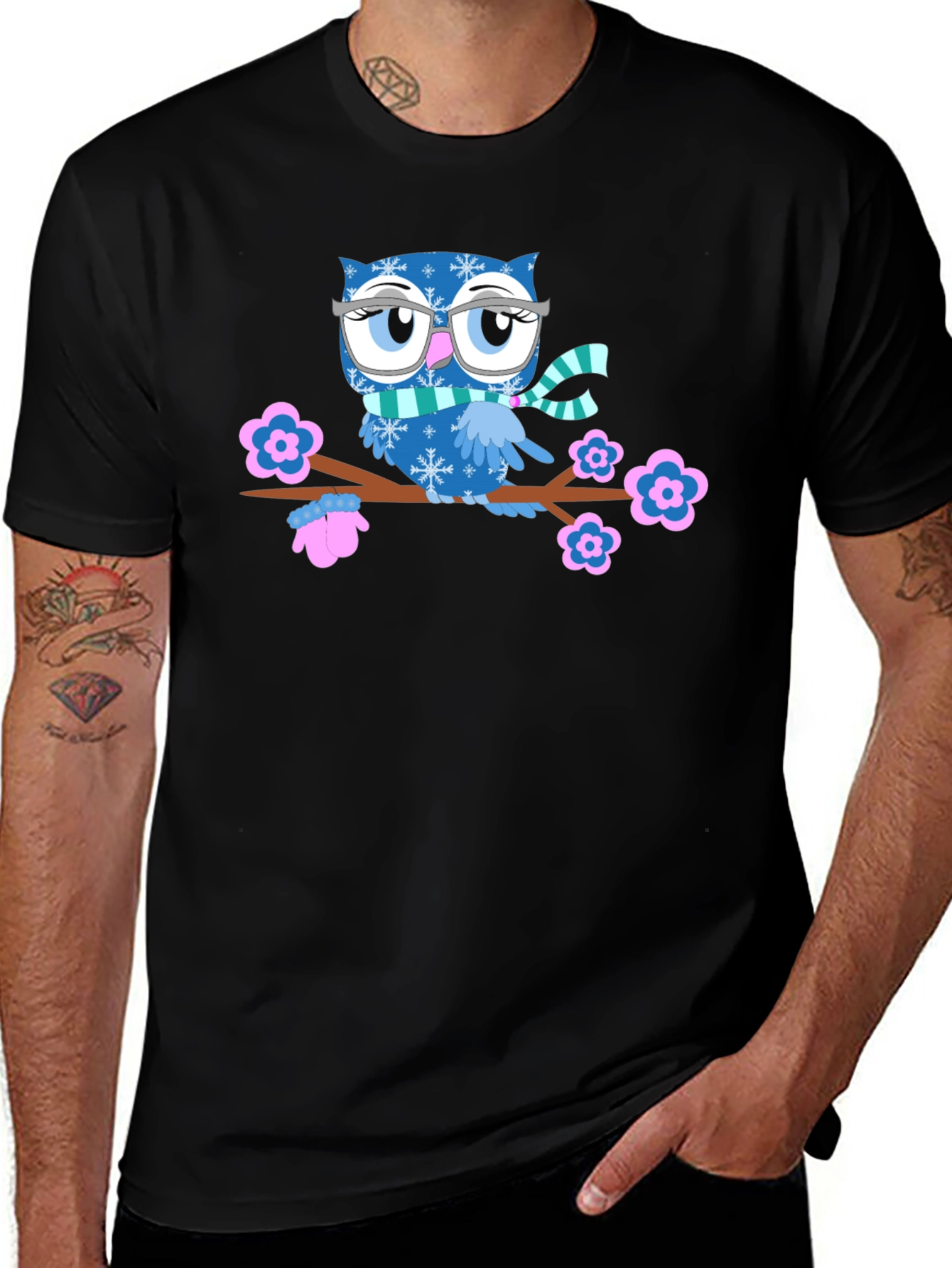 Variant 13 of Whimsical Owl T-Shirt - Soft Cotton, Winter Design