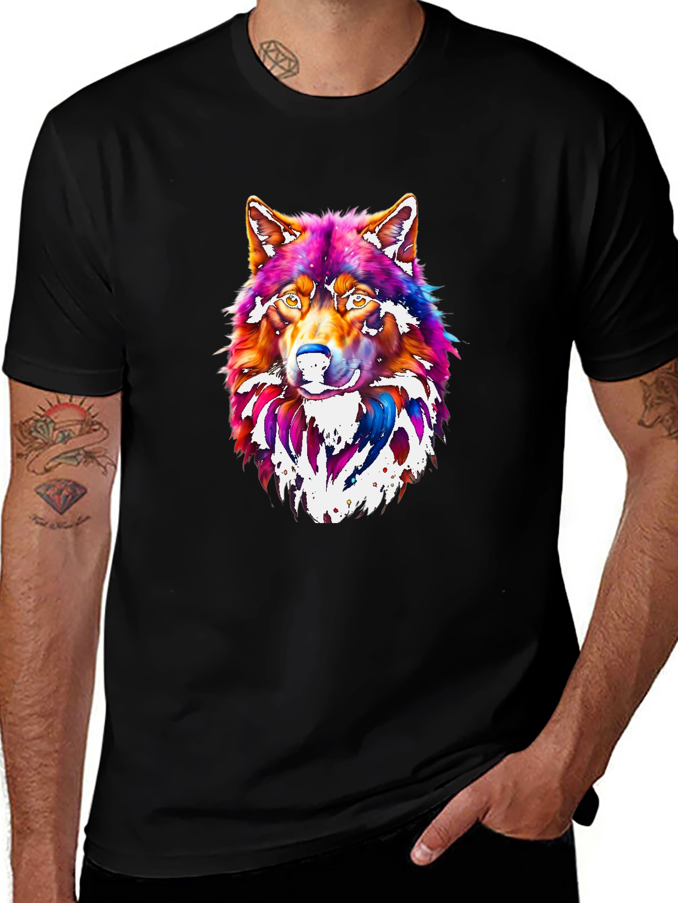 Black Vibrant Wolf Graphic Tee - Men's Black T-Shirt main image