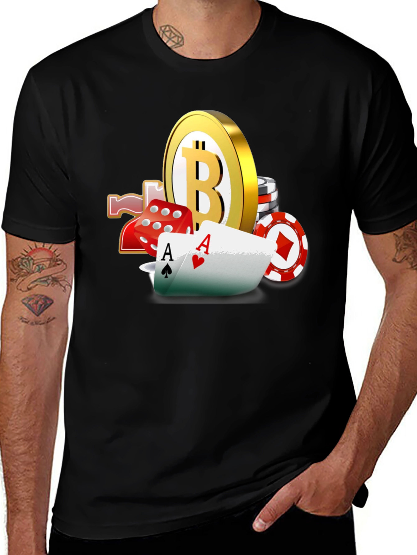 Bitcoin Casino T-Shirt - Lucky Aces Design