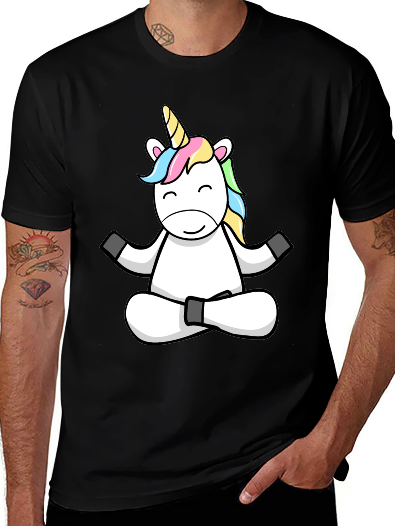 Variant 12 of Meditating Unicorn Graphic Tee - Black Cotton T-Shirt