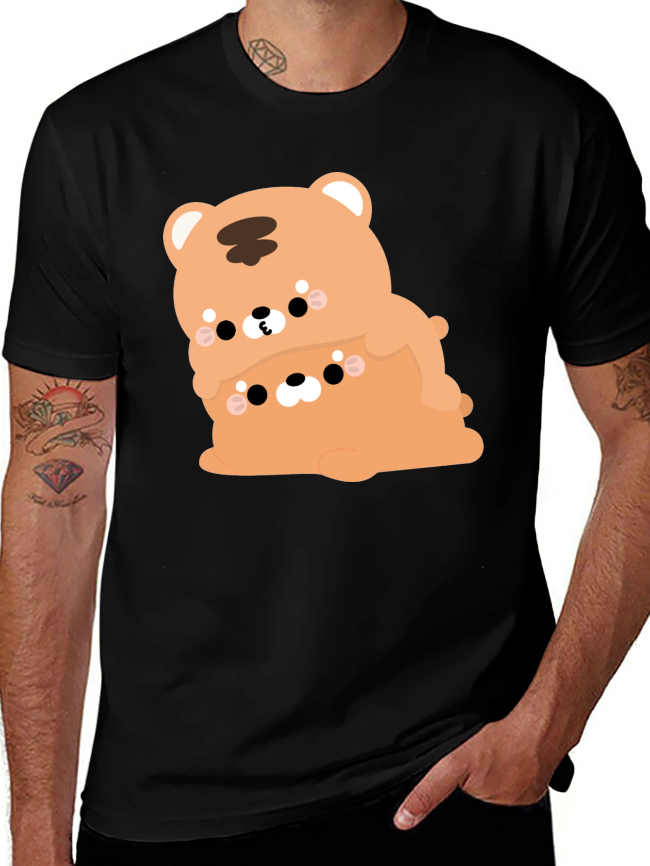 Variant 4 of Cute Bear Hug Graphic Tee - Soft Black T-Shirt