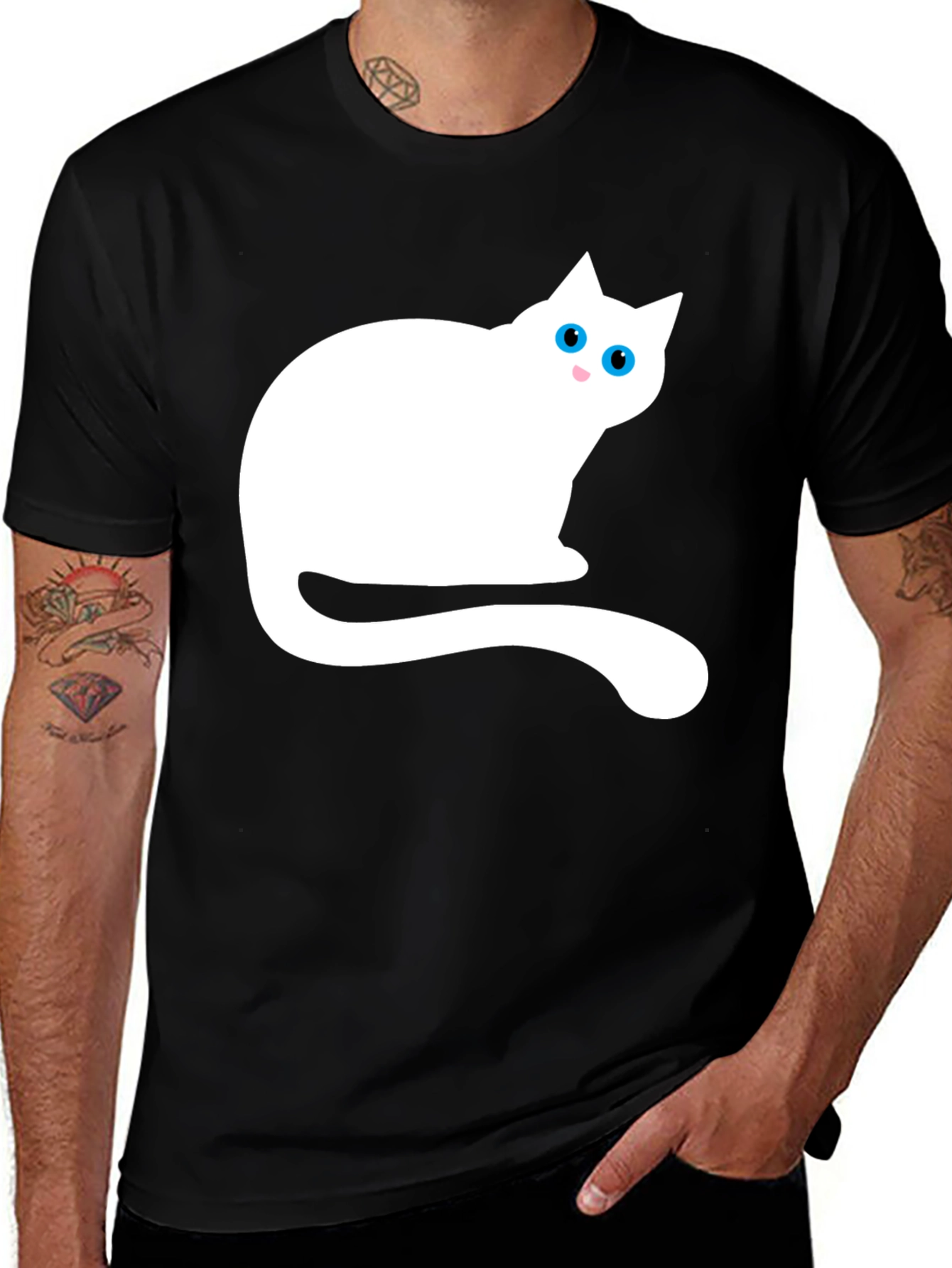Variant 10 of Black T-Shirt with White Cat Graphic