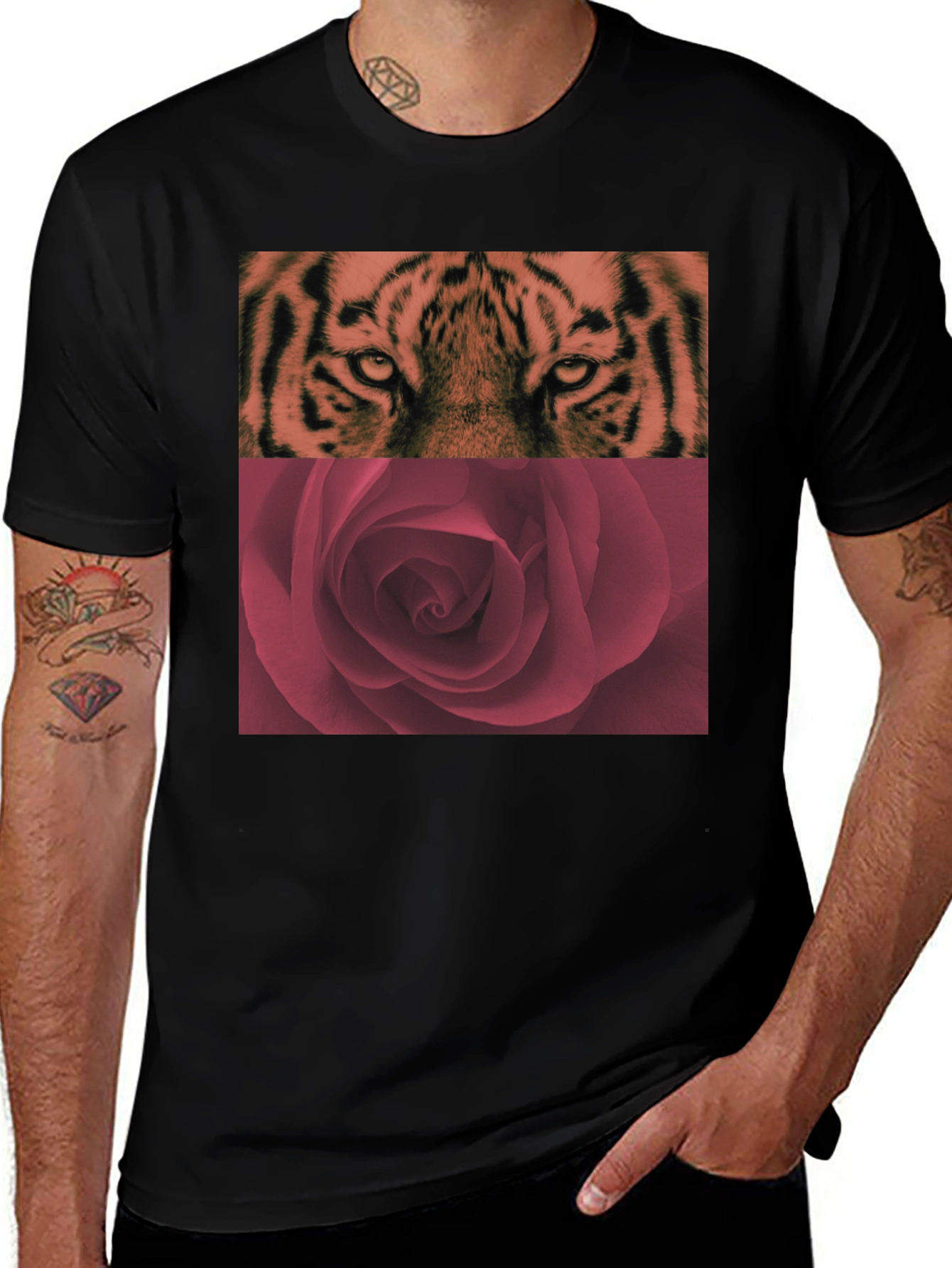 Variant 20 of Tiger Rose Graphic Tee - Cool Black T-Shirt