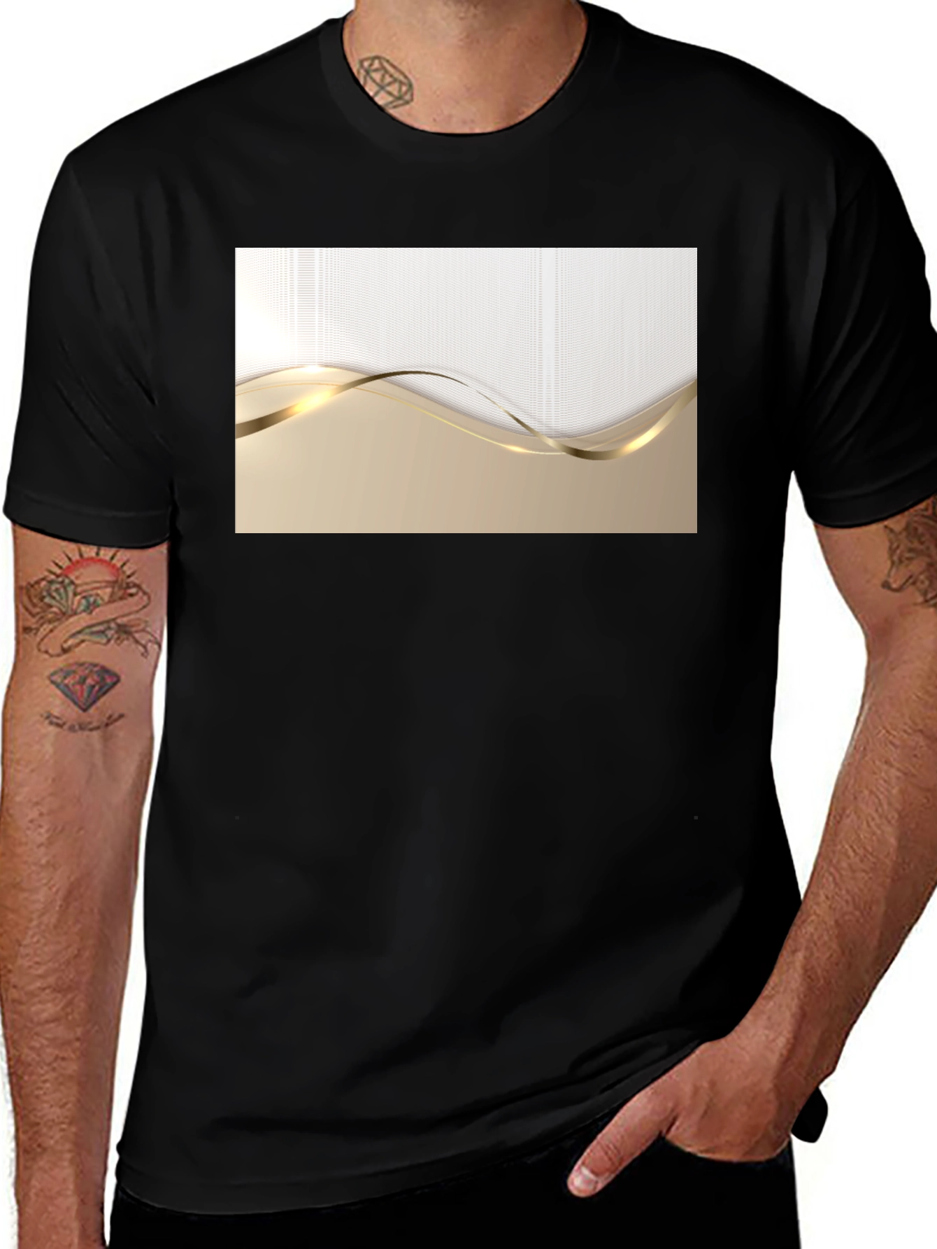 Variant 3 of Elegant Gold Wave Graphic T-Shirt - Modern Design