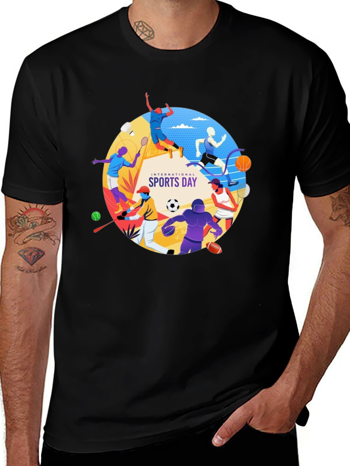 Men's International Sports Day Graphic Tee - Black