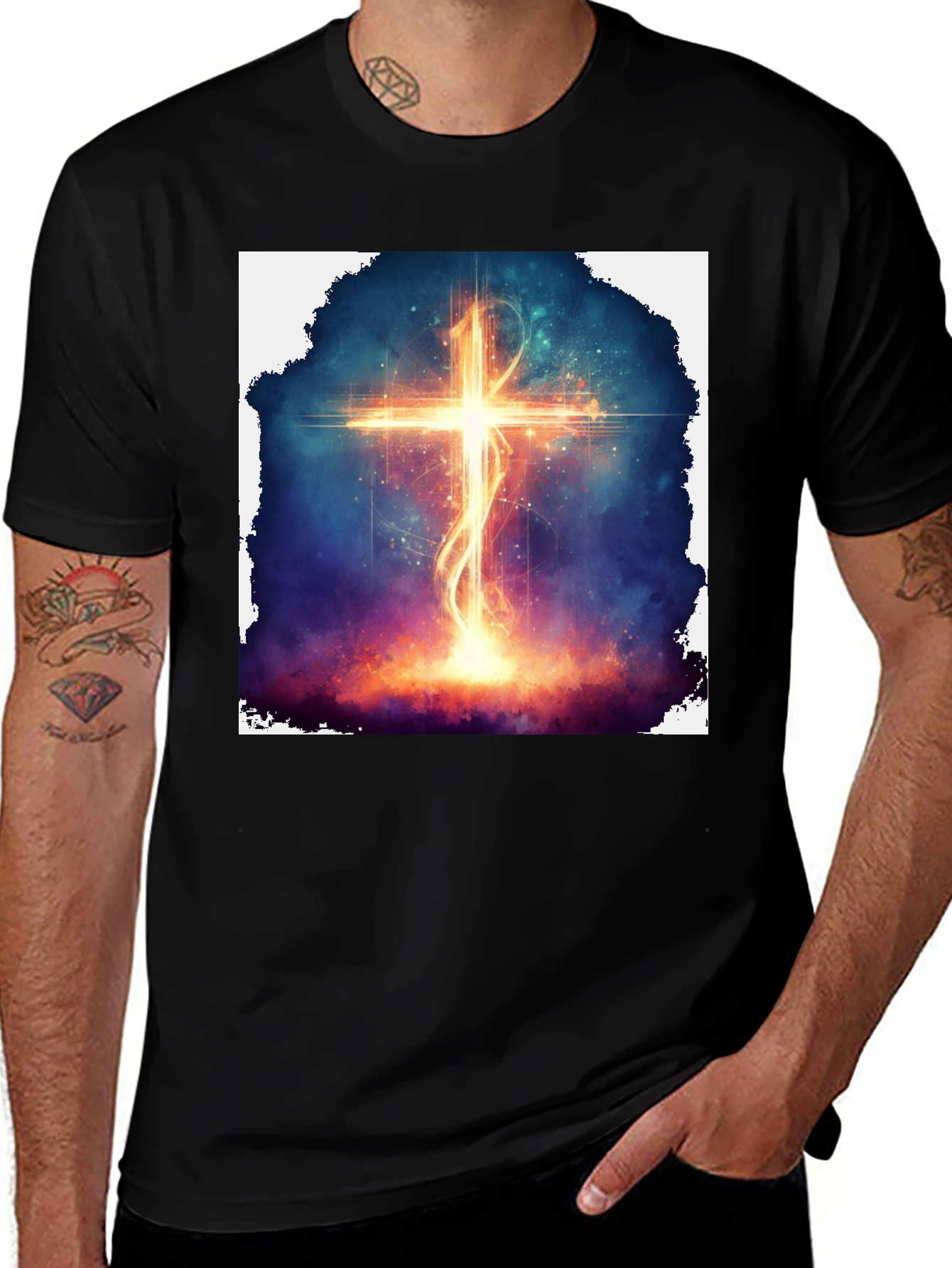 Variant 13 of Celestial Cross Graphic Tee - Black