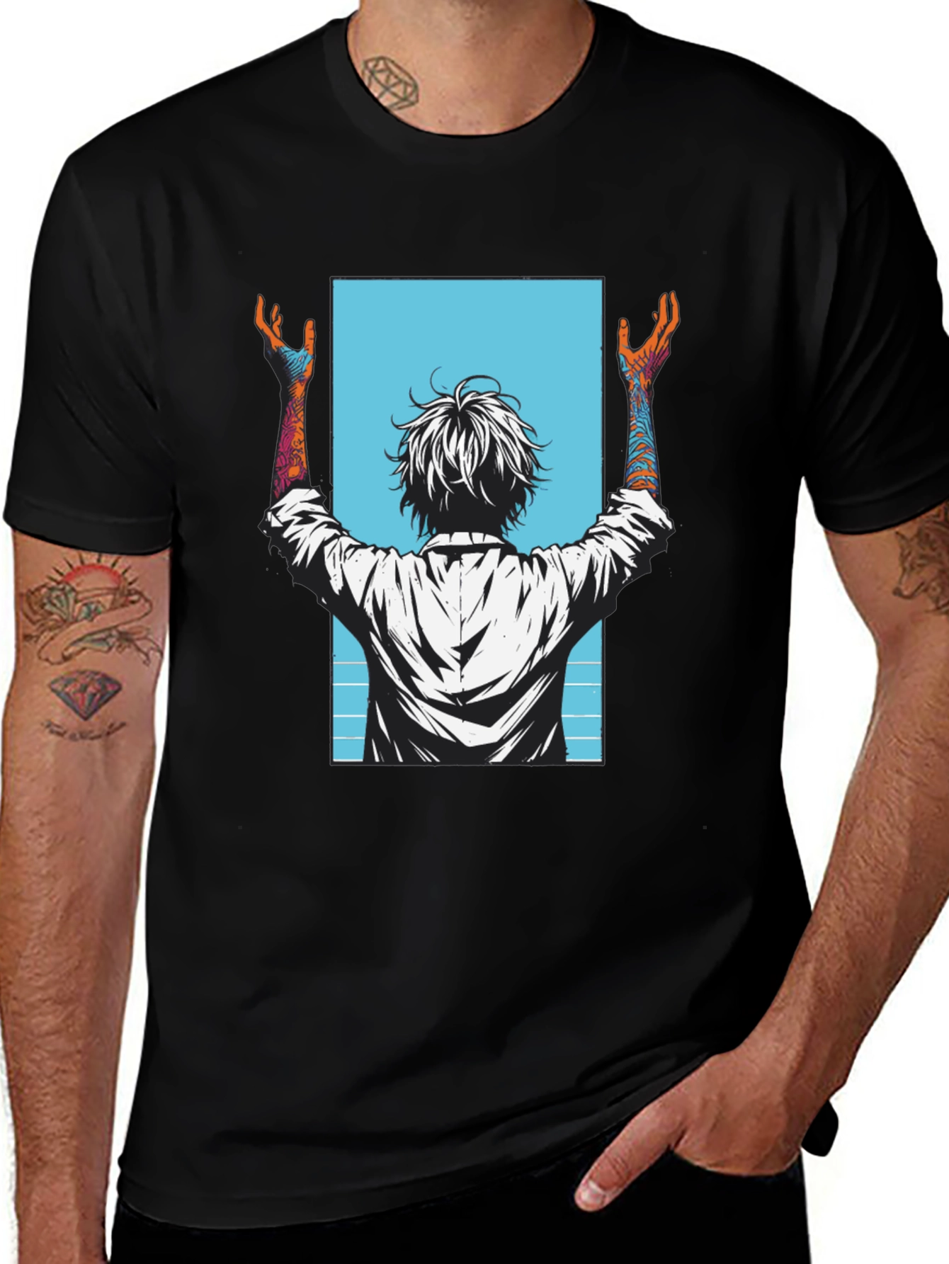 Variant 15 of Graphic Tee - Anime Style Print - Black