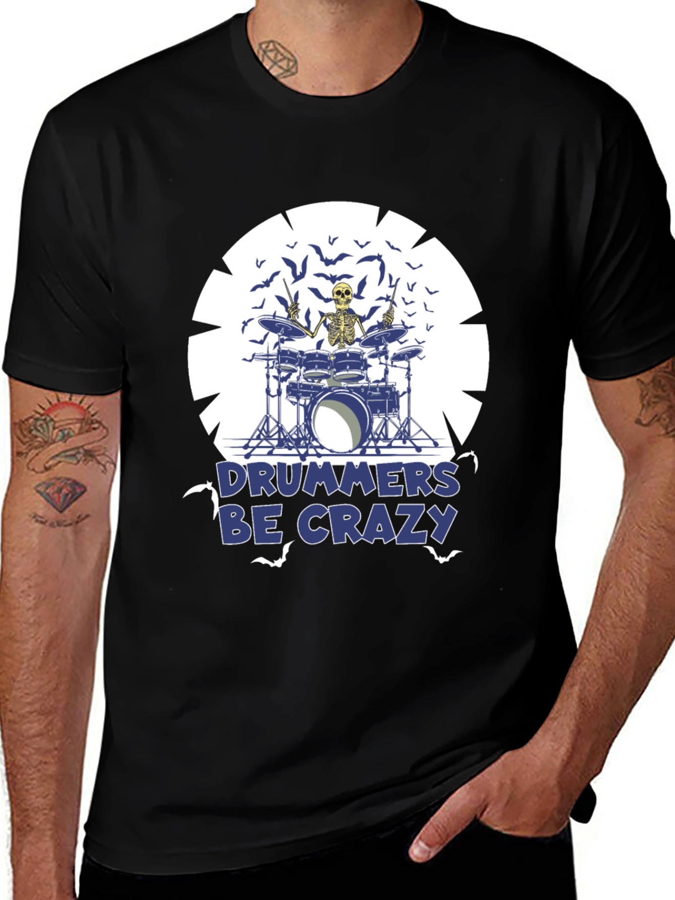 Variant 8 of Drummers Be Crazy Skeleton Drummer T-Shirt
