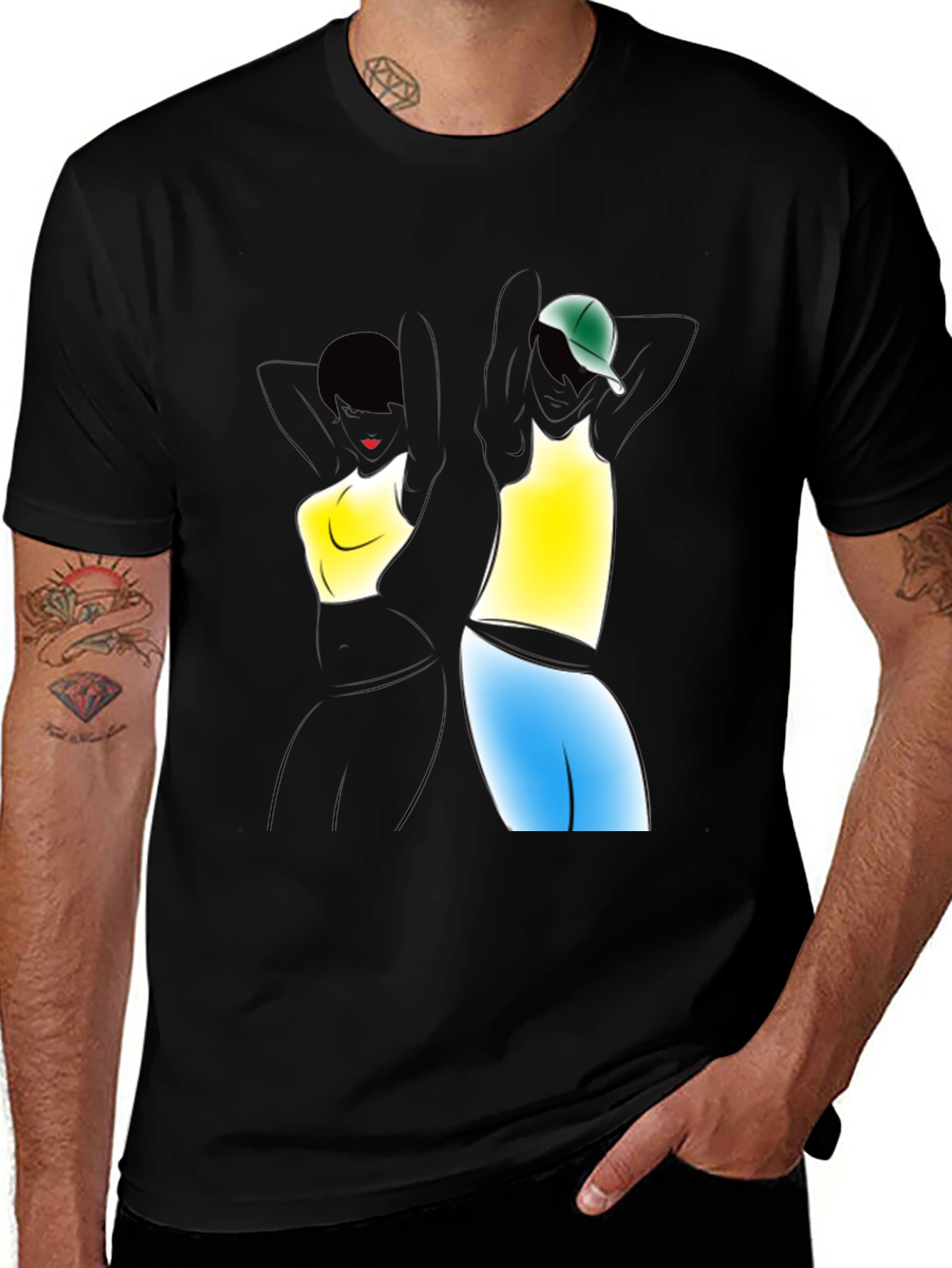 Variant 9 of Graphic Tee: Stylish Figures Black T-Shirt