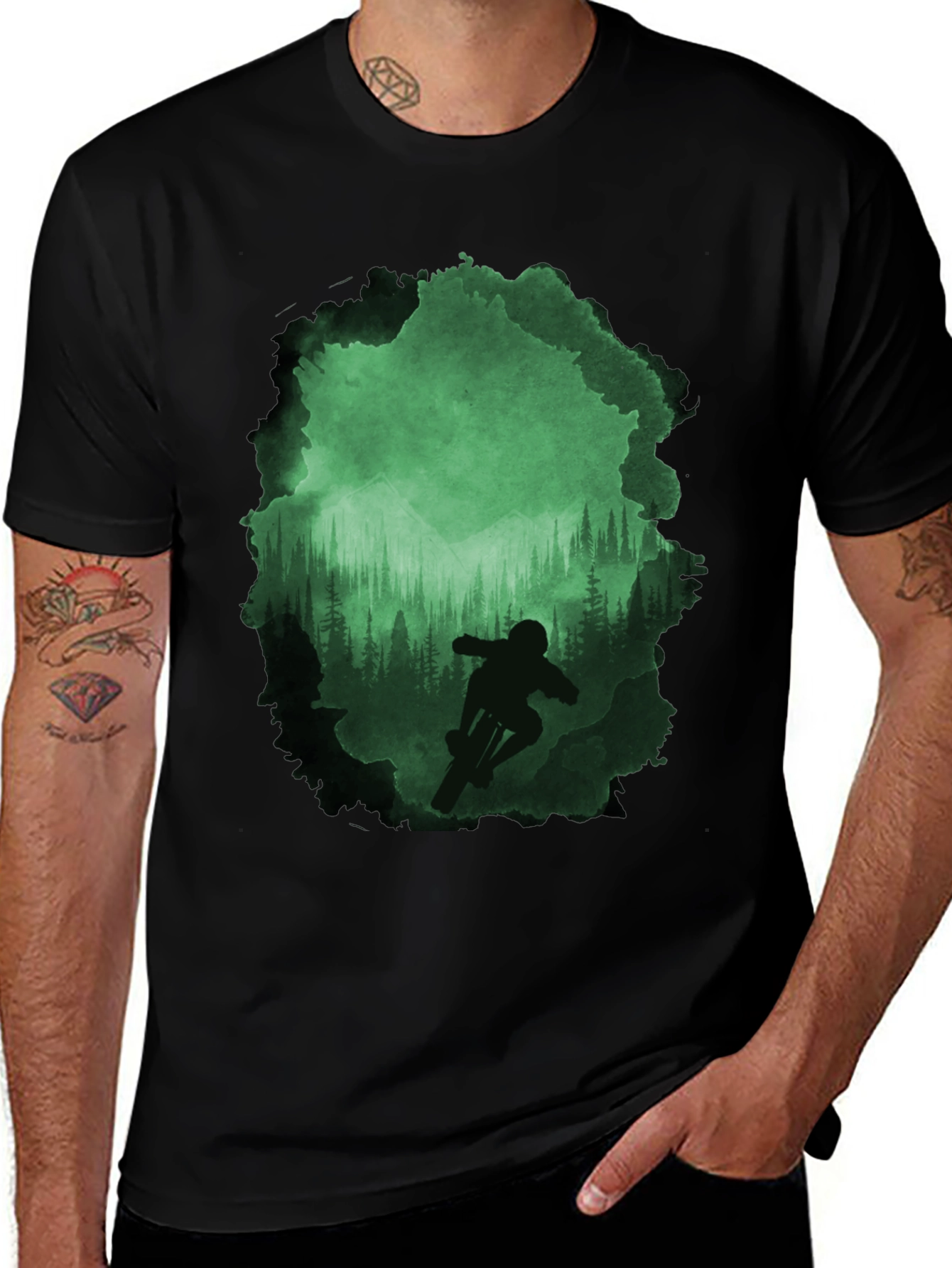 Variant 5 of Mountain Biker Forest T-Shirt - Adventure Awaits!