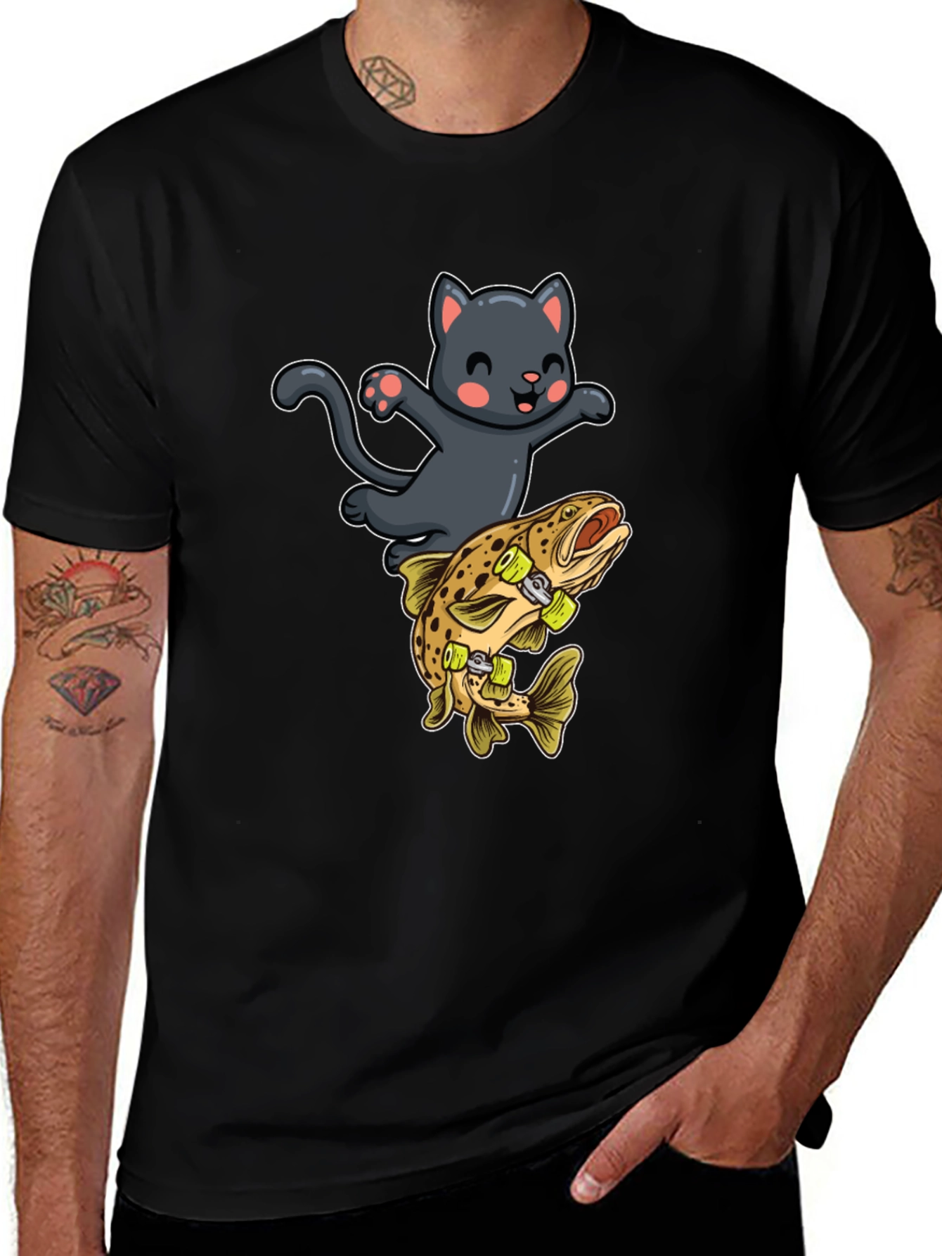 Variant 20 of Cat Riding Fish Skateboard T-Shirt