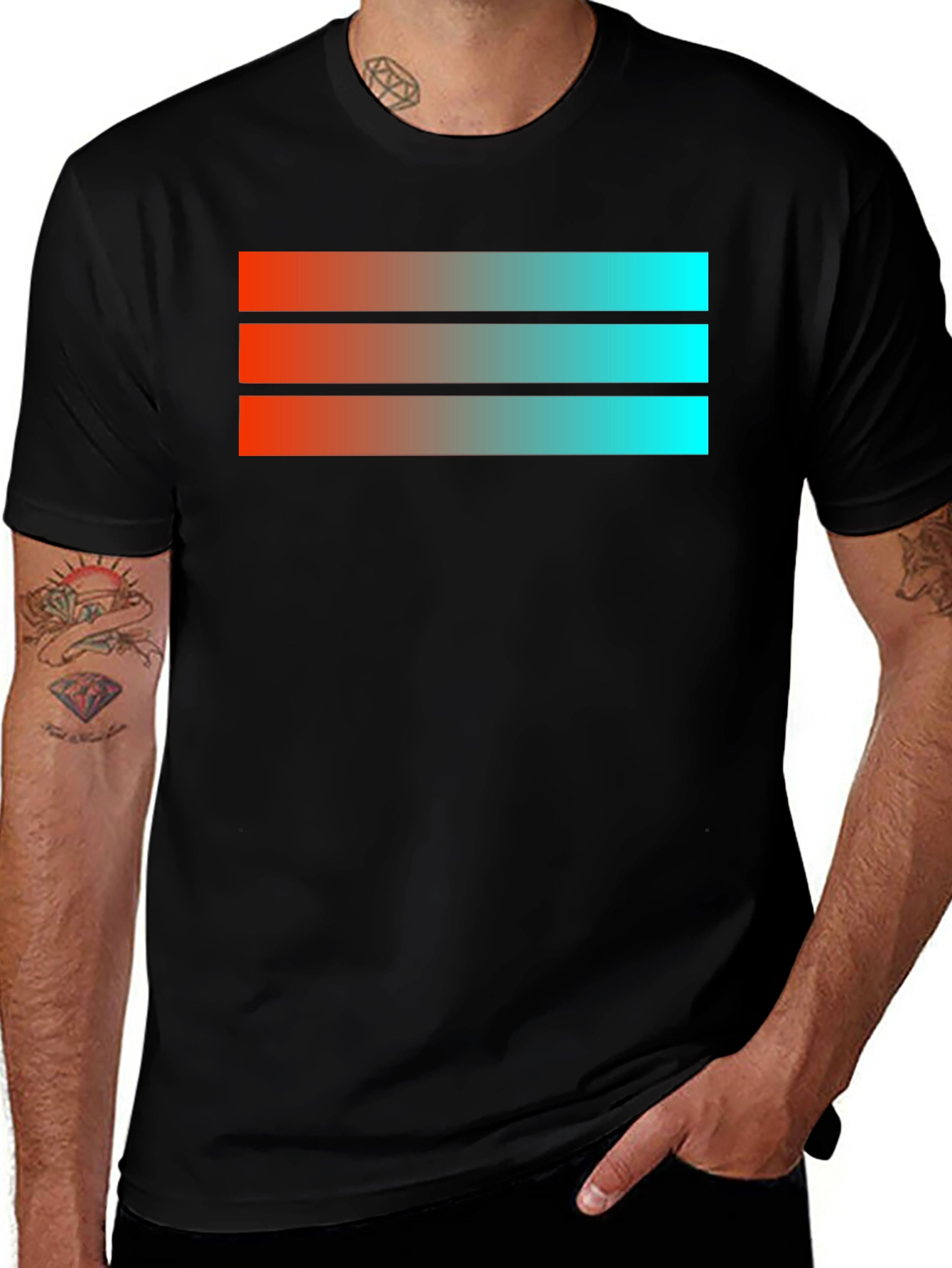 Variant 9 of Gradient Stripe Graphic Black T-Shirt