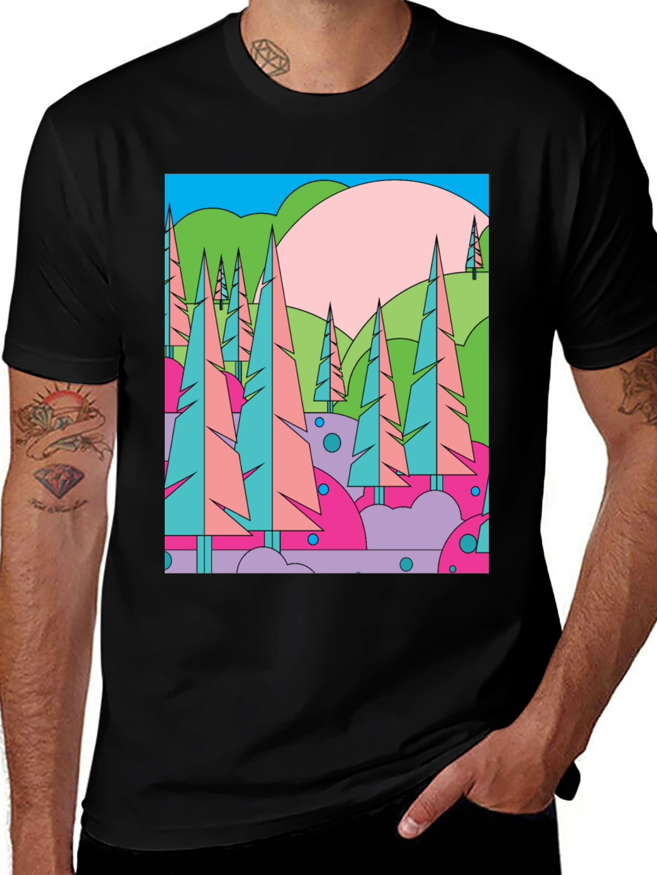 Variant 28 of Abstract Forest Graphic T-Shirt - Retro Style Tee