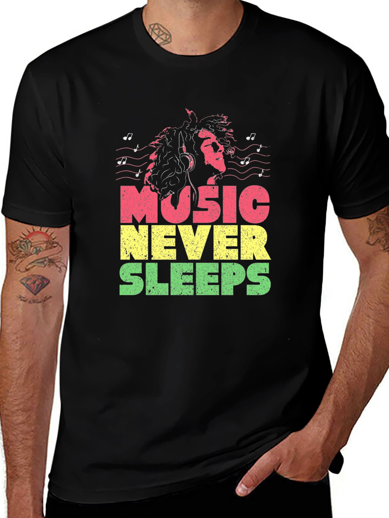 Variant 3 of Music Never Sleeps Graphic T-Shirt