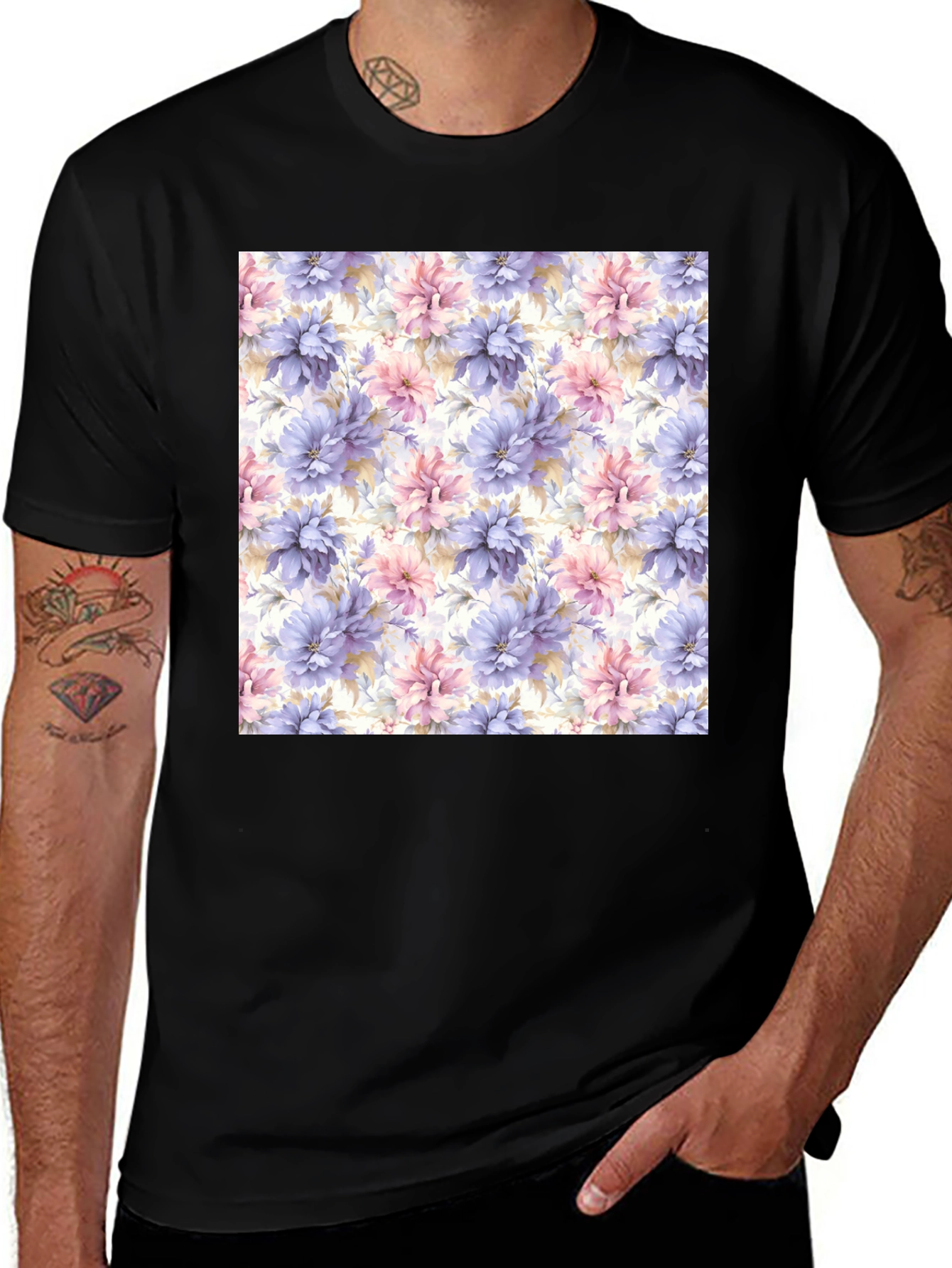 Variant 5 of Floral Pattern Black T-Shirt