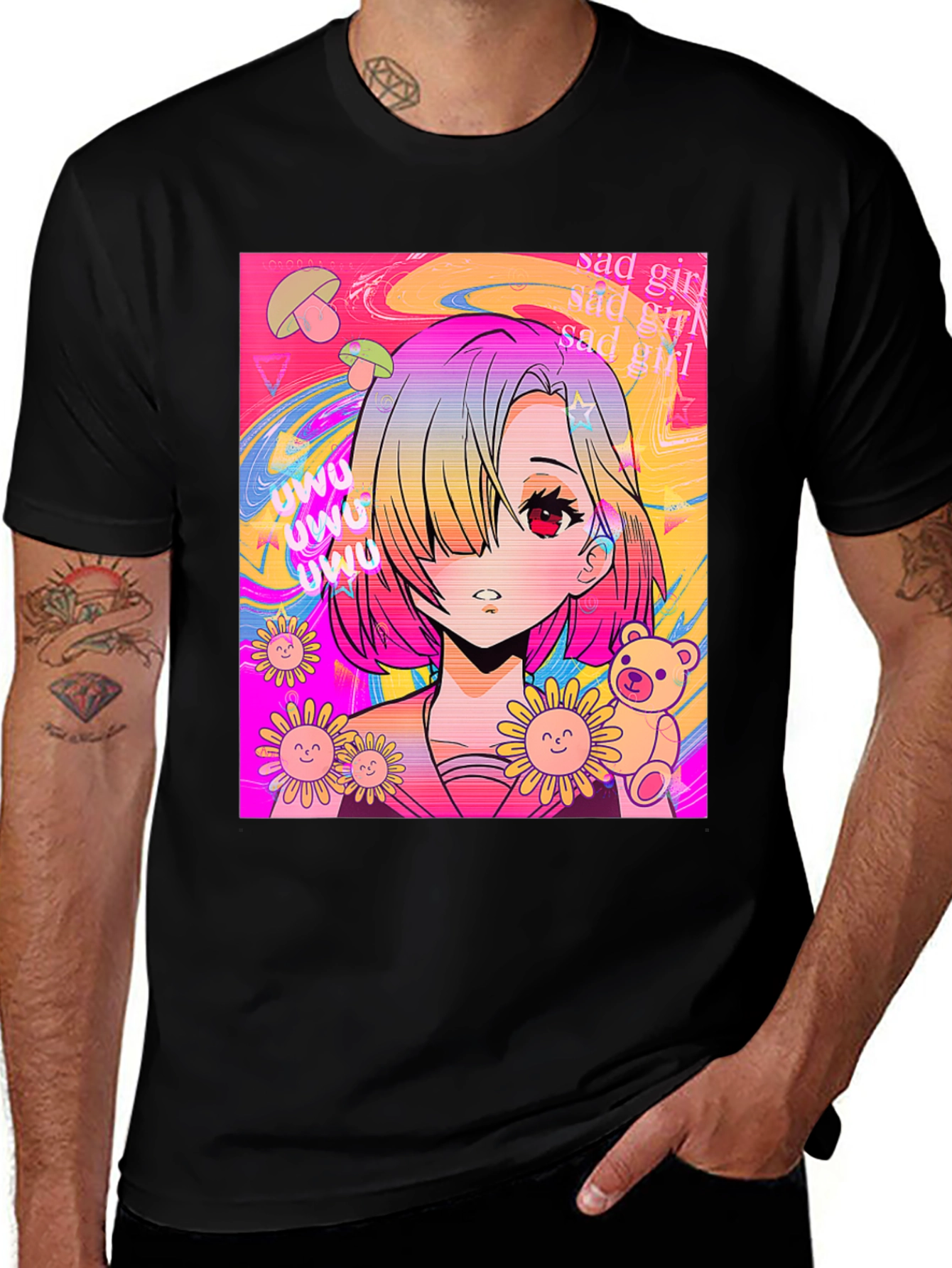 Variant 3 of Anime Sad Girl Vaporwave Black T-Shirt