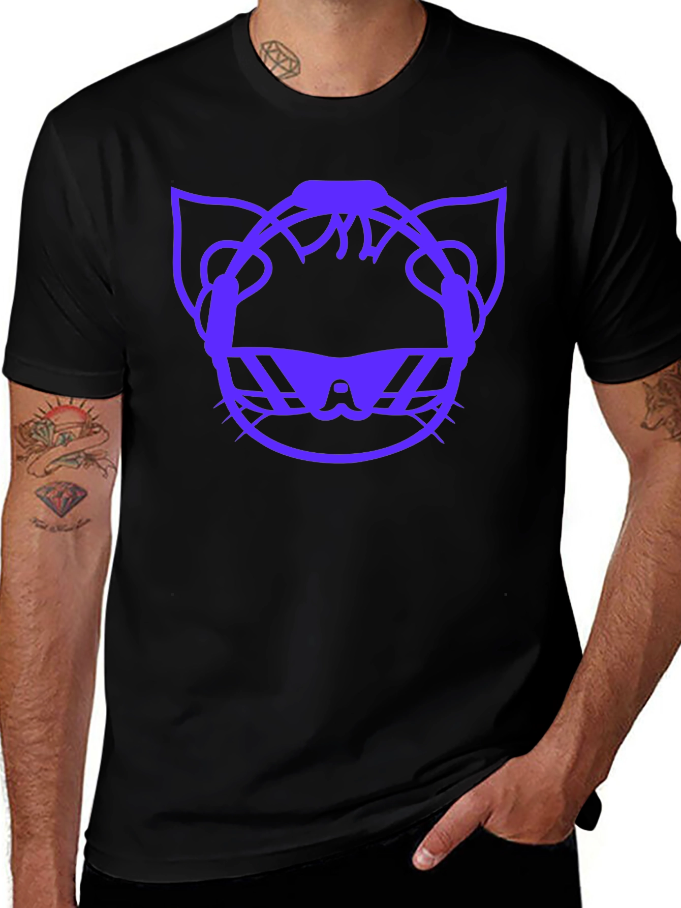 Variant 8 of Cool Cat Graphic Tee - Black Cotton T-Shirt
