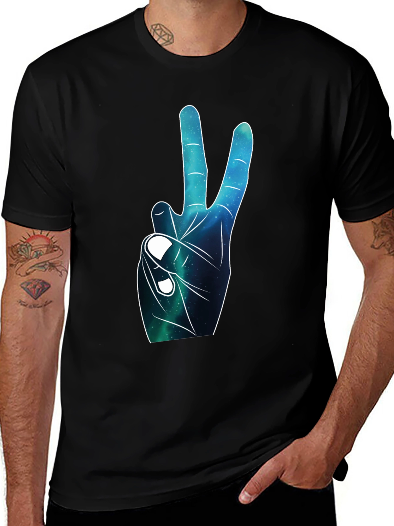 Variant 6 of Peace Sign Galaxy Graphic Black T-Shirt