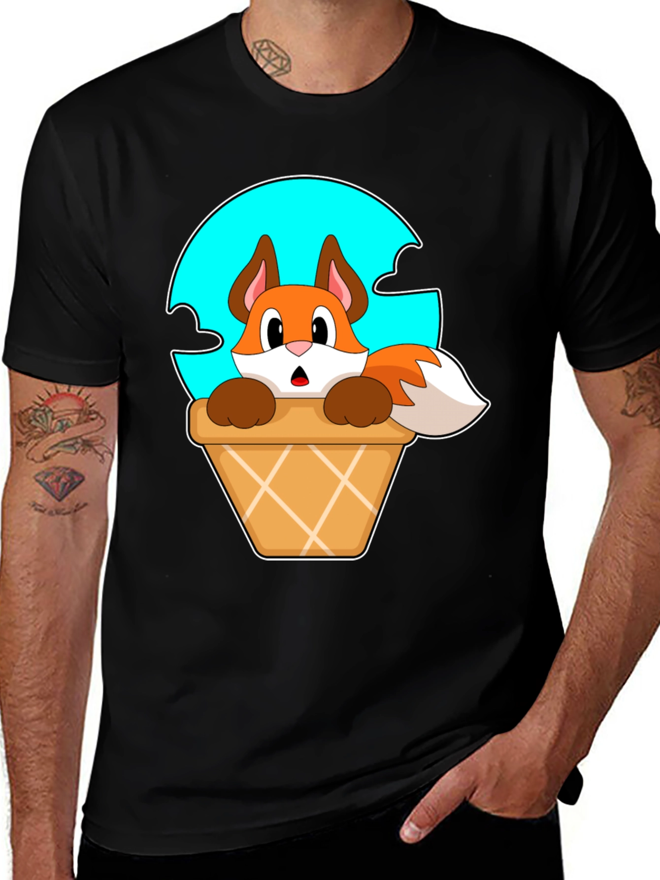 Variant 3 of Fox in Ice Cream Cone T-Shirt - Cartoon Animal Tee