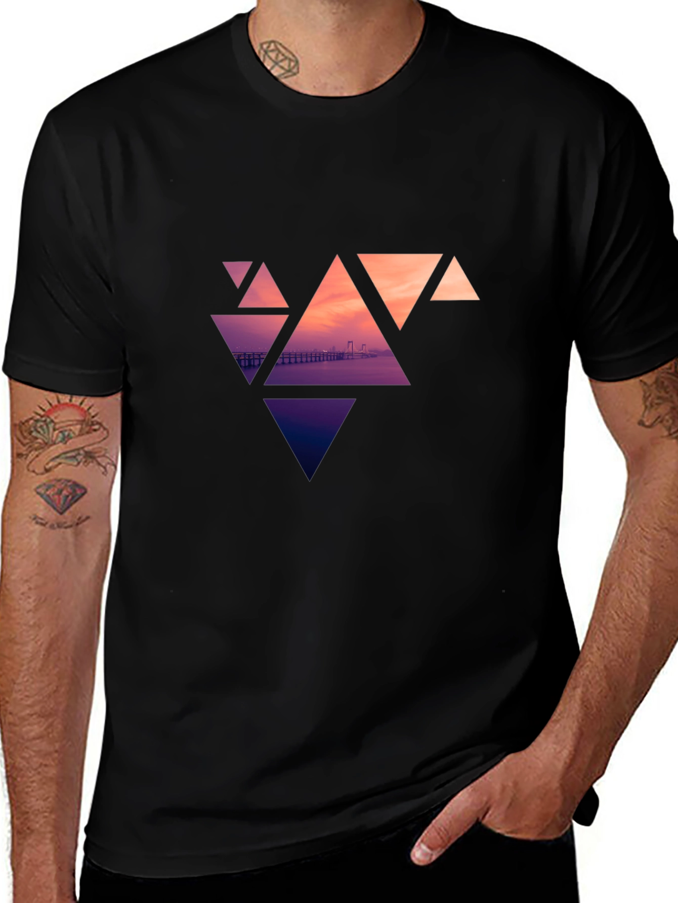 Variant 23 of Geometric Sunset Graphic Tee - Modern Design