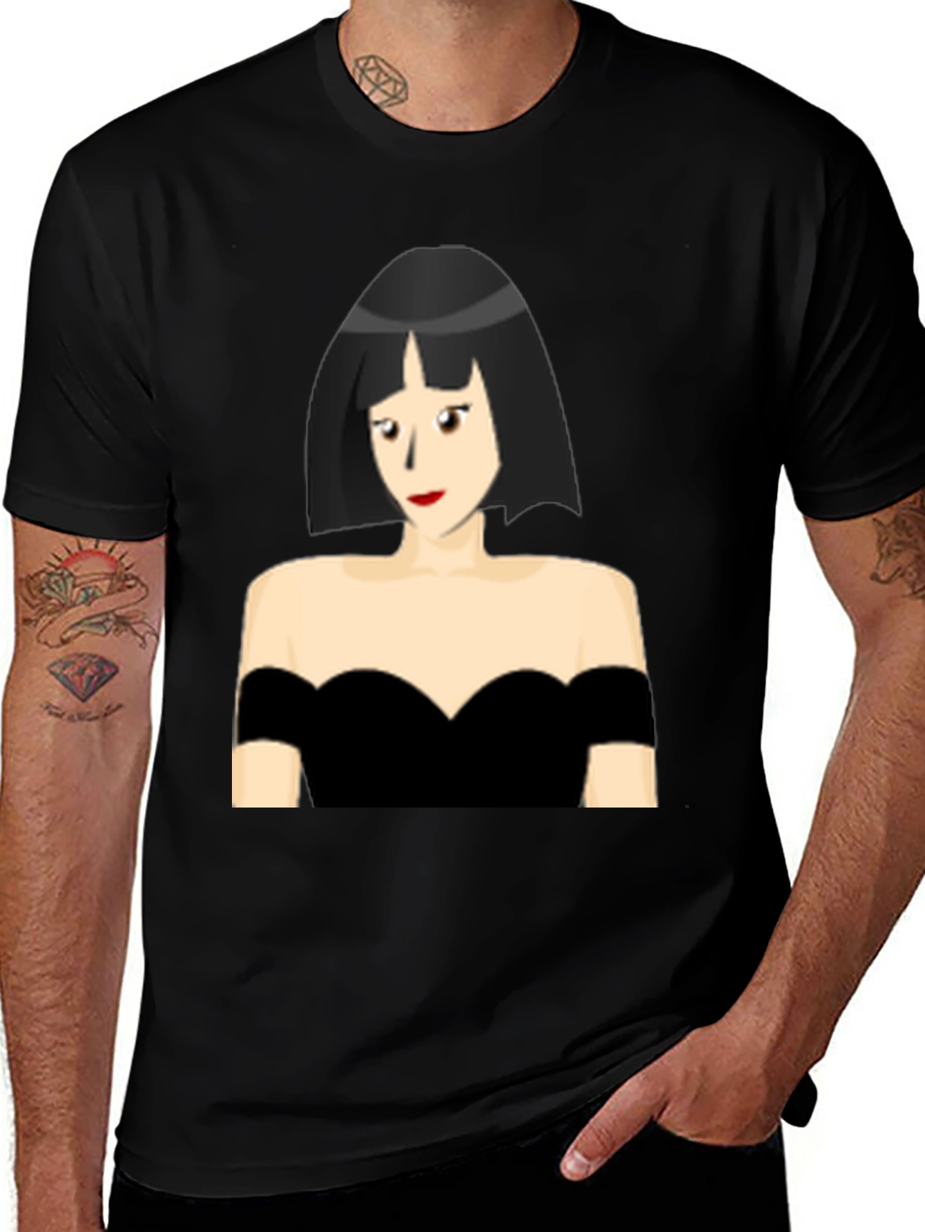 Variant 5 of Unique Graphic Tee - Woman in Black Dress