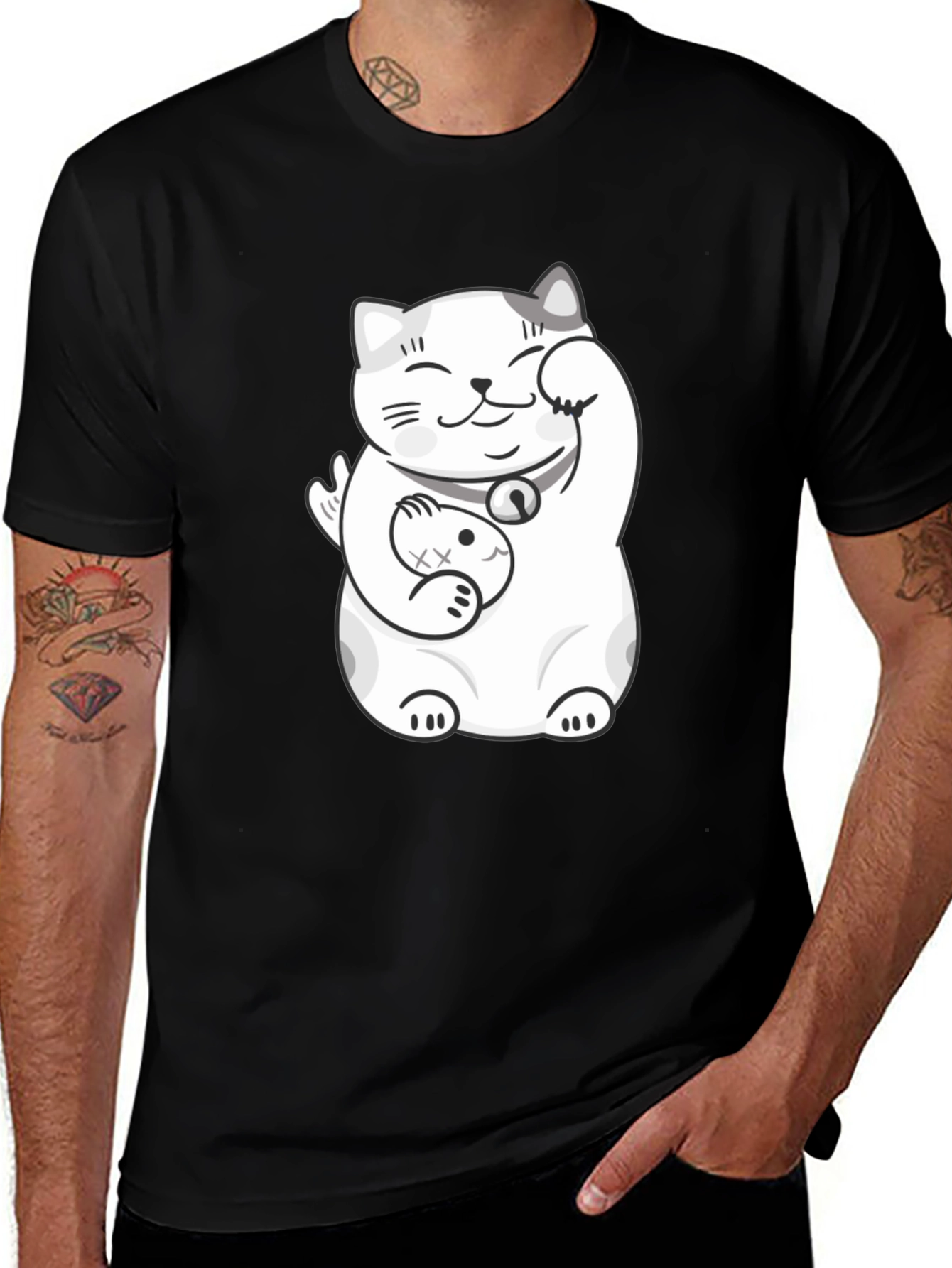 Variant 24 of Lucky Cat T-Shirt - Black Graphic Tee