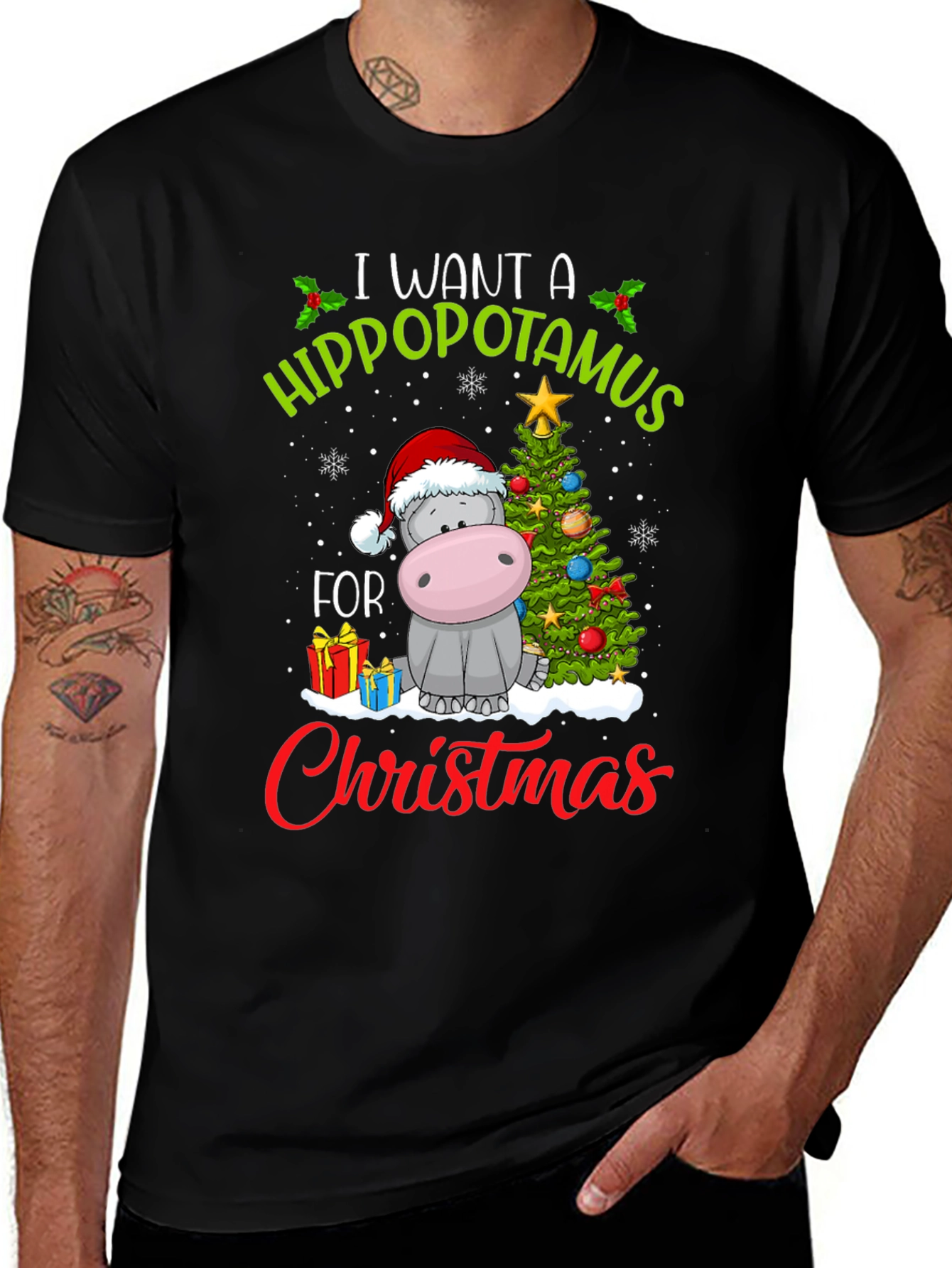 Variant 11 of Hippo Christmas T-Shirt