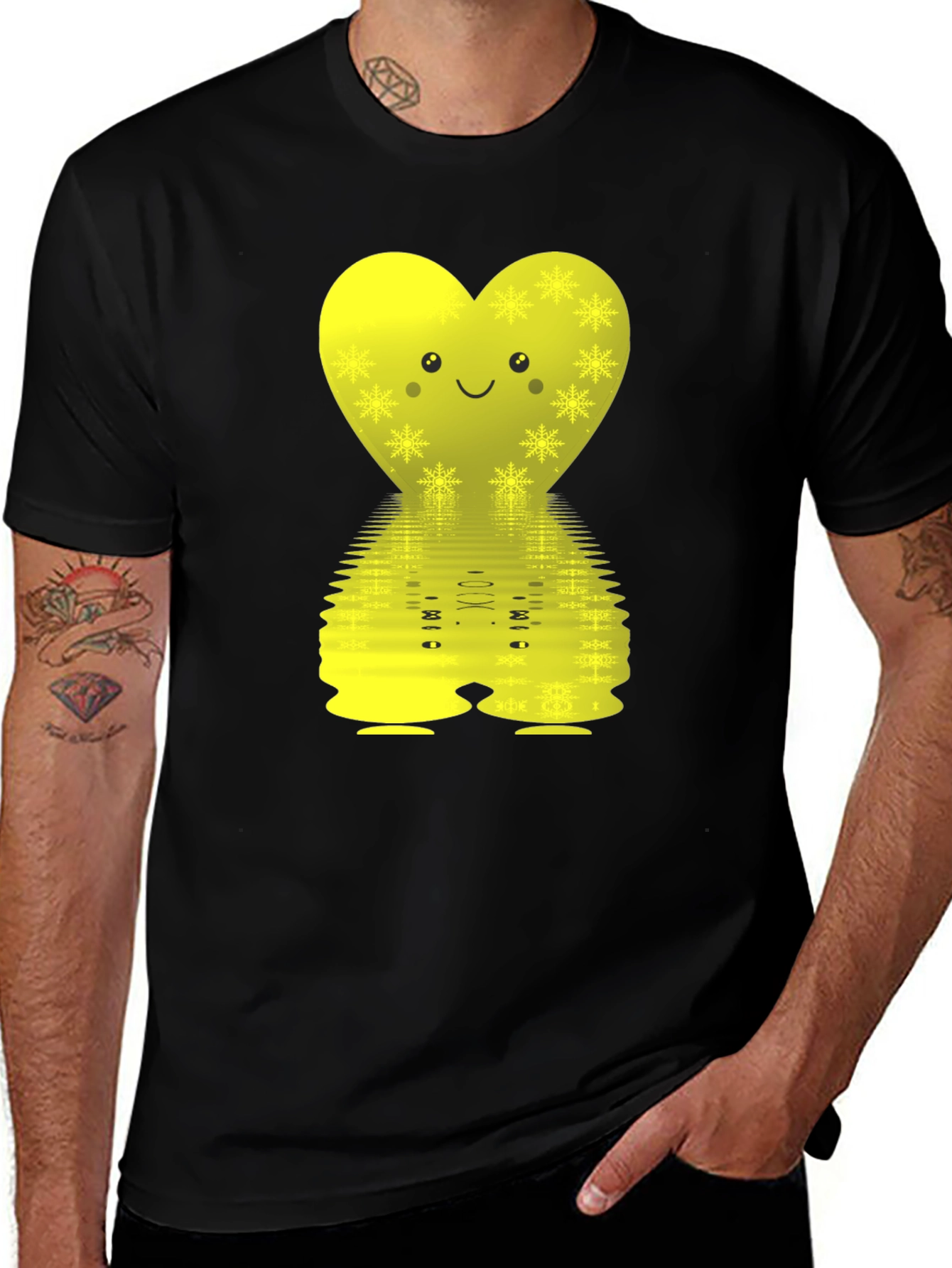 Variant 2 of Cute Heart Snowflake Graphic Tee - Black