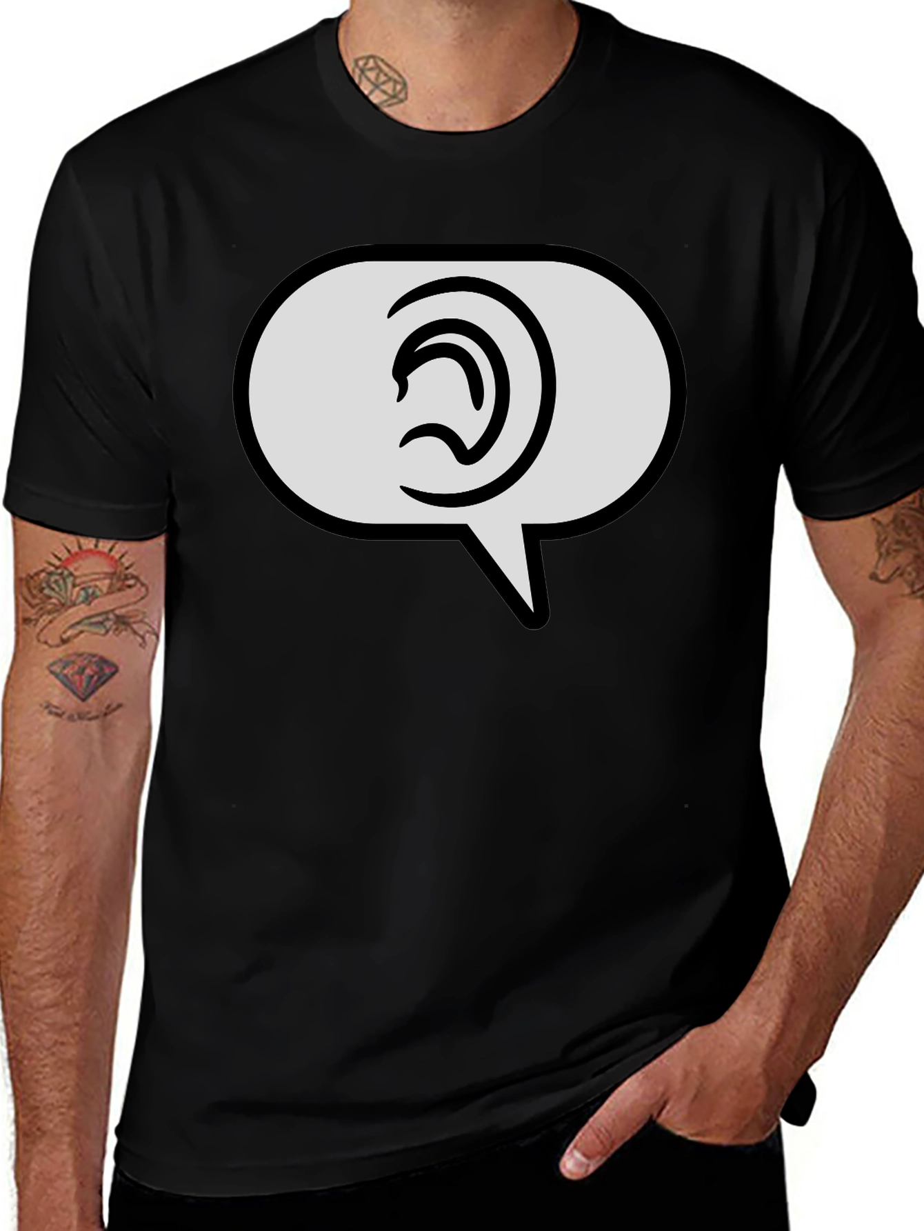 Variant 27 of Hear Me Out Graphic Tee - Black Cotton T-Shirt