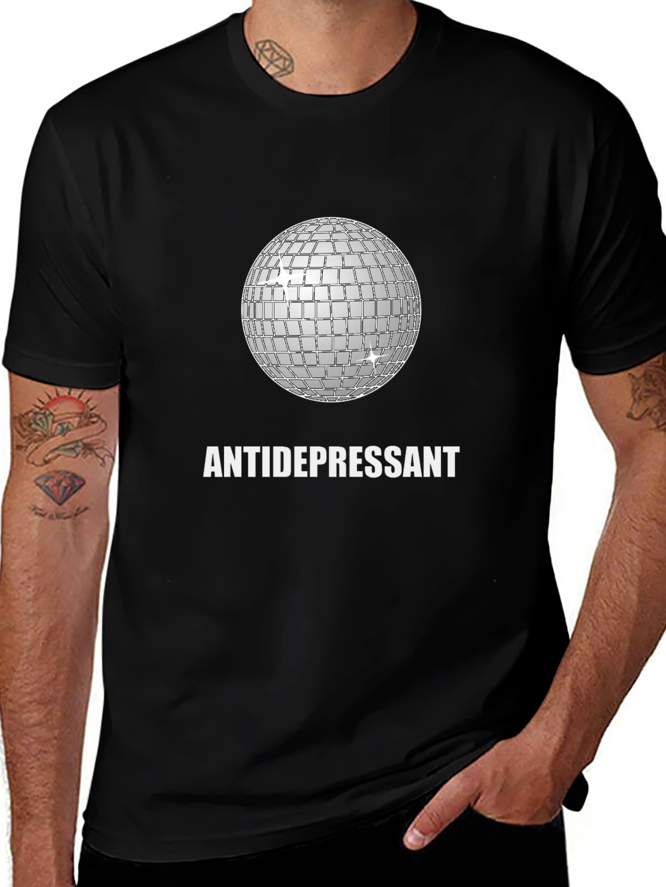 Black Antidepressant Disco Ball Graphic Tee - Stylish Comfort main image