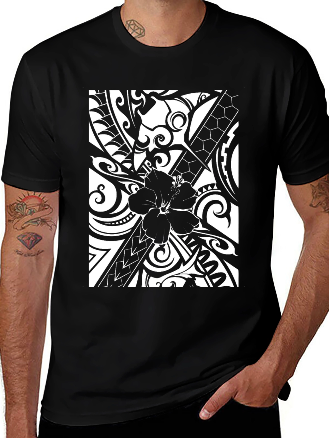 Variant 4 of Hibiscus Tribal Print Graphic Tee
