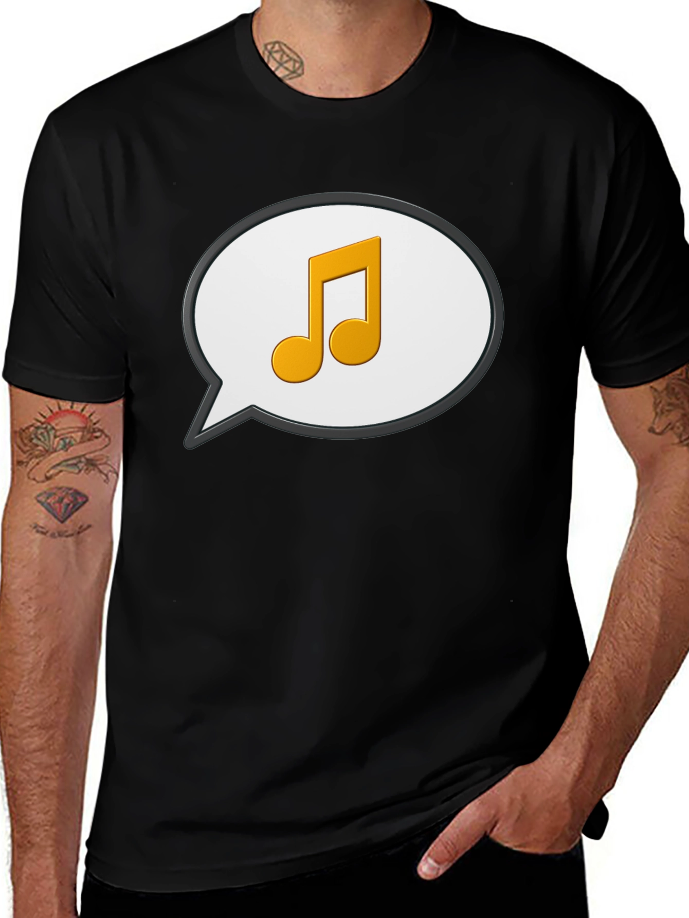 Variant 4 of Musical Note Speech Bubble Black T-Shirt