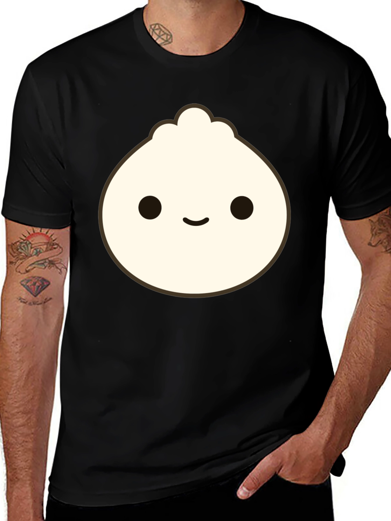Variant 30 of Cute Dumpling Graphic Tee - Black Cotton T-Shirt