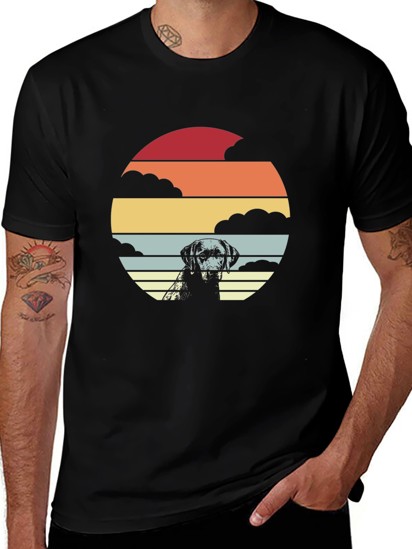 Retro Dog Sunset Graphic T-Shirt