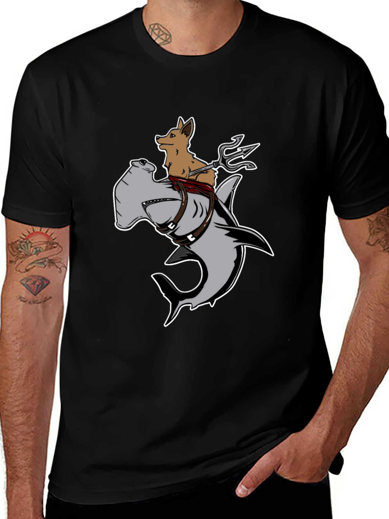 Variant 18 of Dog Riding Hammerhead Shark T-Shirt - Funny Graphic Tee