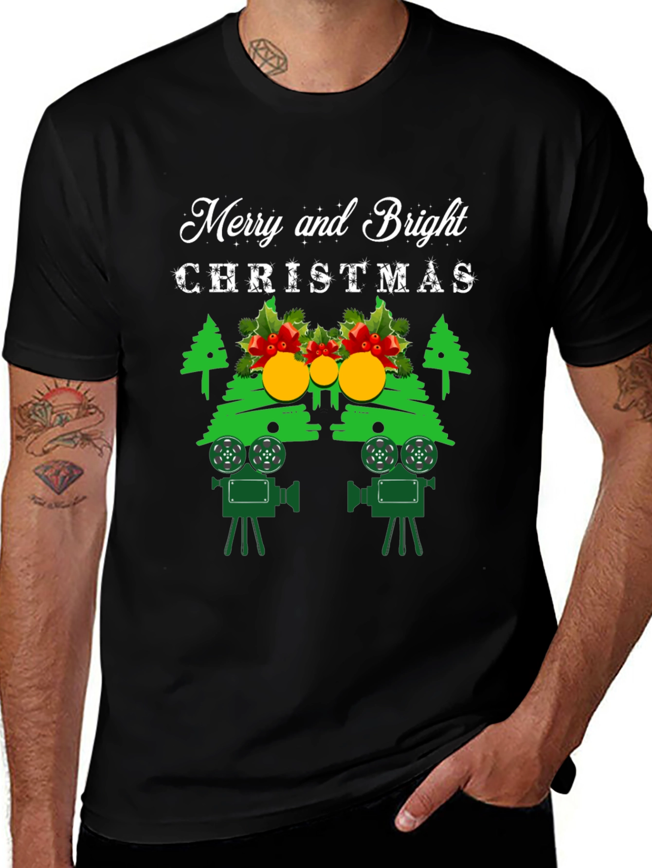Merry and Bright Christmas Movie Camera T-Shirt