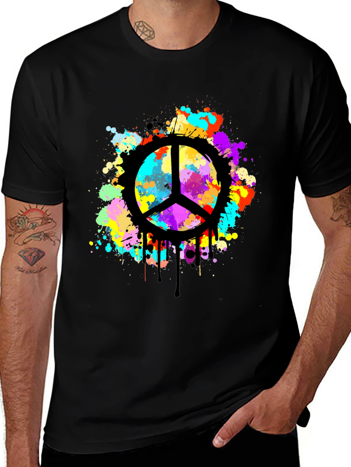 Variant 25 of Peace Sign Splatter Graphic Black T-Shirt