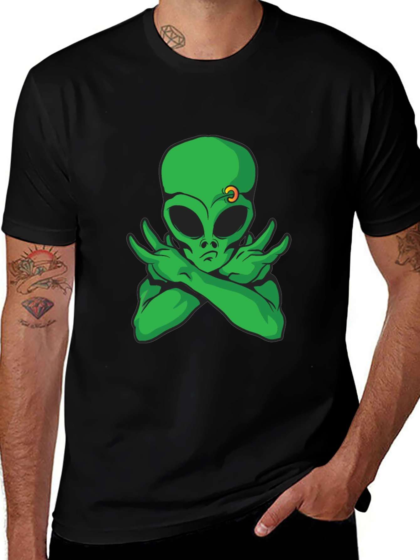 Variant 26 of Cool Alien Graphic Tee - Black Cotton T-Shirt
