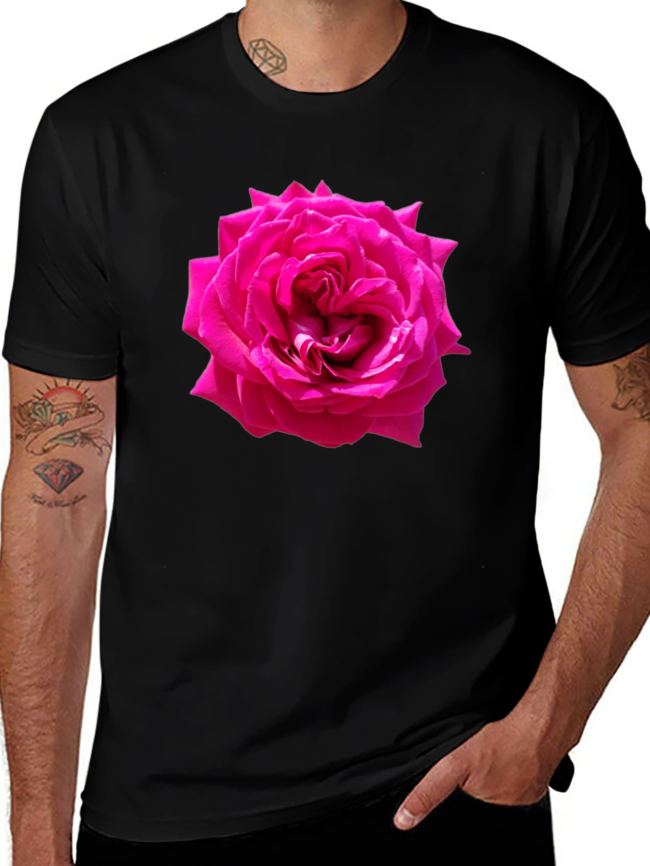 Variant 8 of Rose Graphic T-Shirt - Black Casual Tee