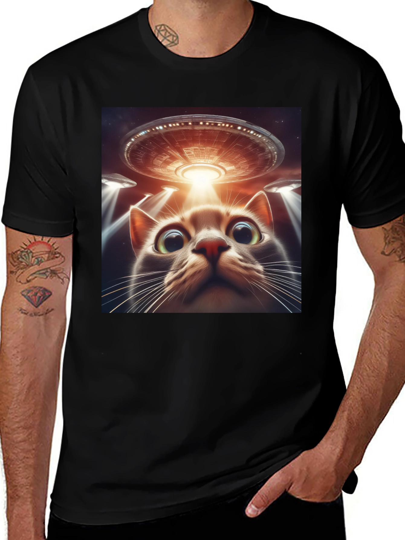 Variant 25 of Alien Cat Abduction T-Shirt - Sci-Fi Humor Tee