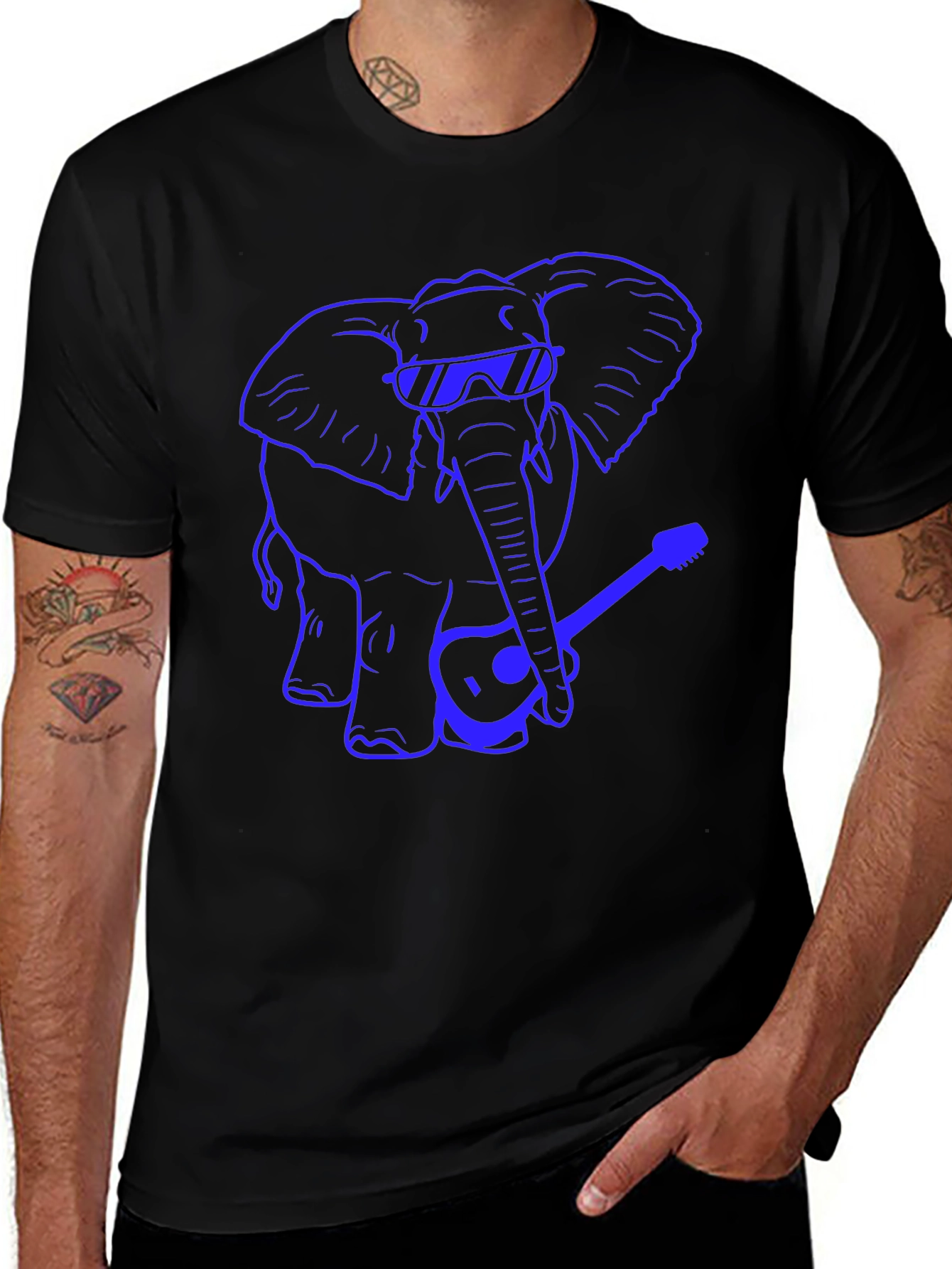 Variant 5 of Cool Elephant Guitarist Graphic T-Shirt