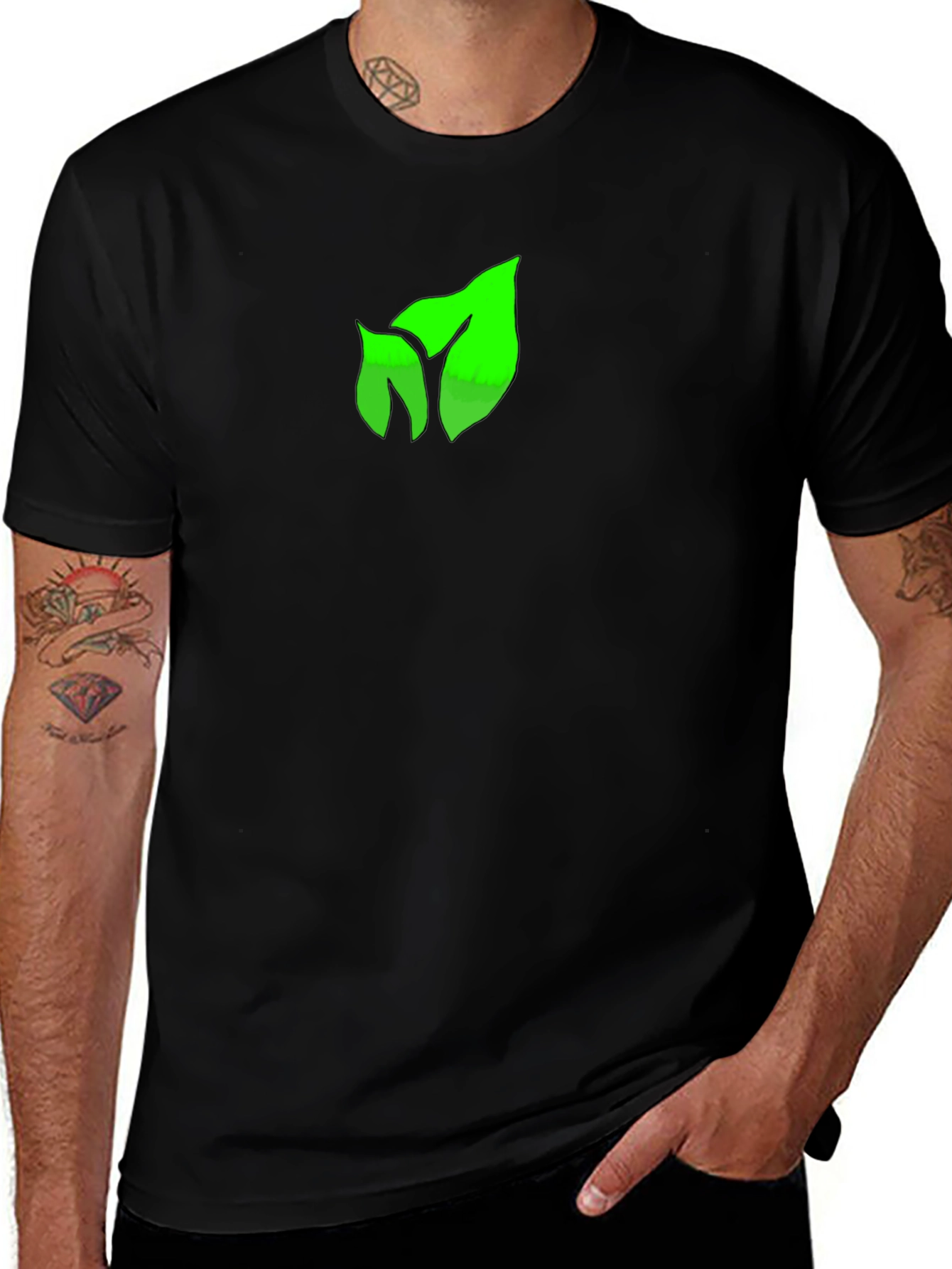 Green Leaf Graphic Black T-Shirt
